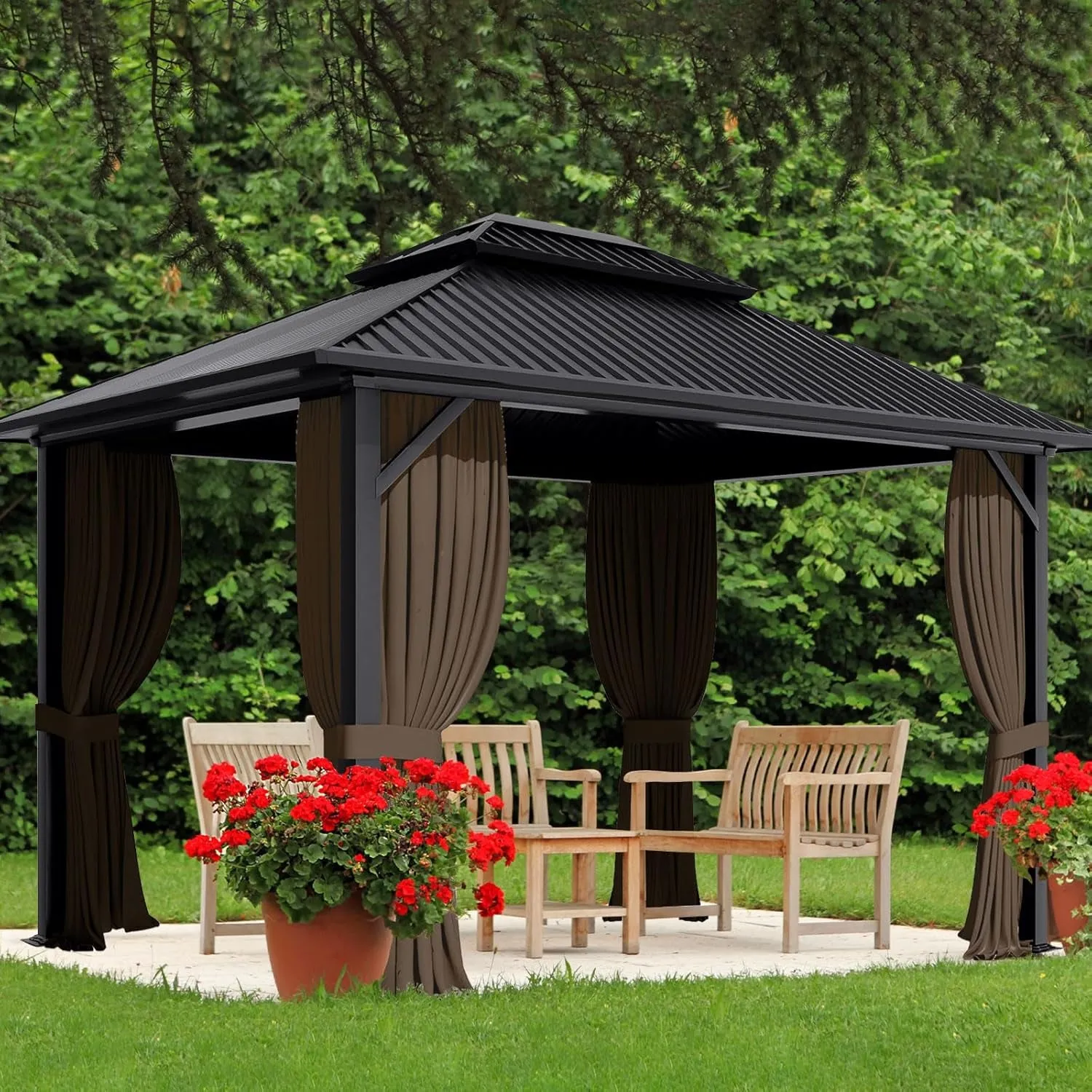 10' X 12' Gazebo Curtain Set Protecting Privacy Side Walls 4 Panels,Curtain Only (Brown)