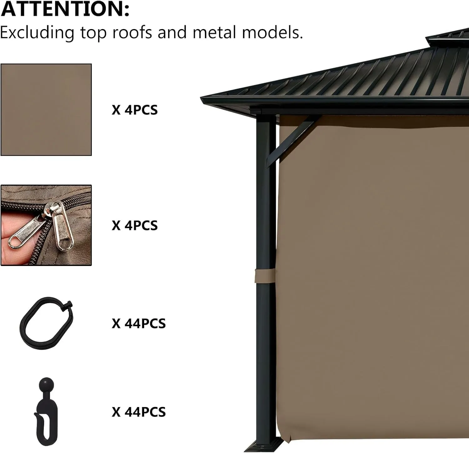 10' X 12' Gazebo Curtain Set Protecting Privacy Side Walls 4 Panels,Curtain Only (Brown)