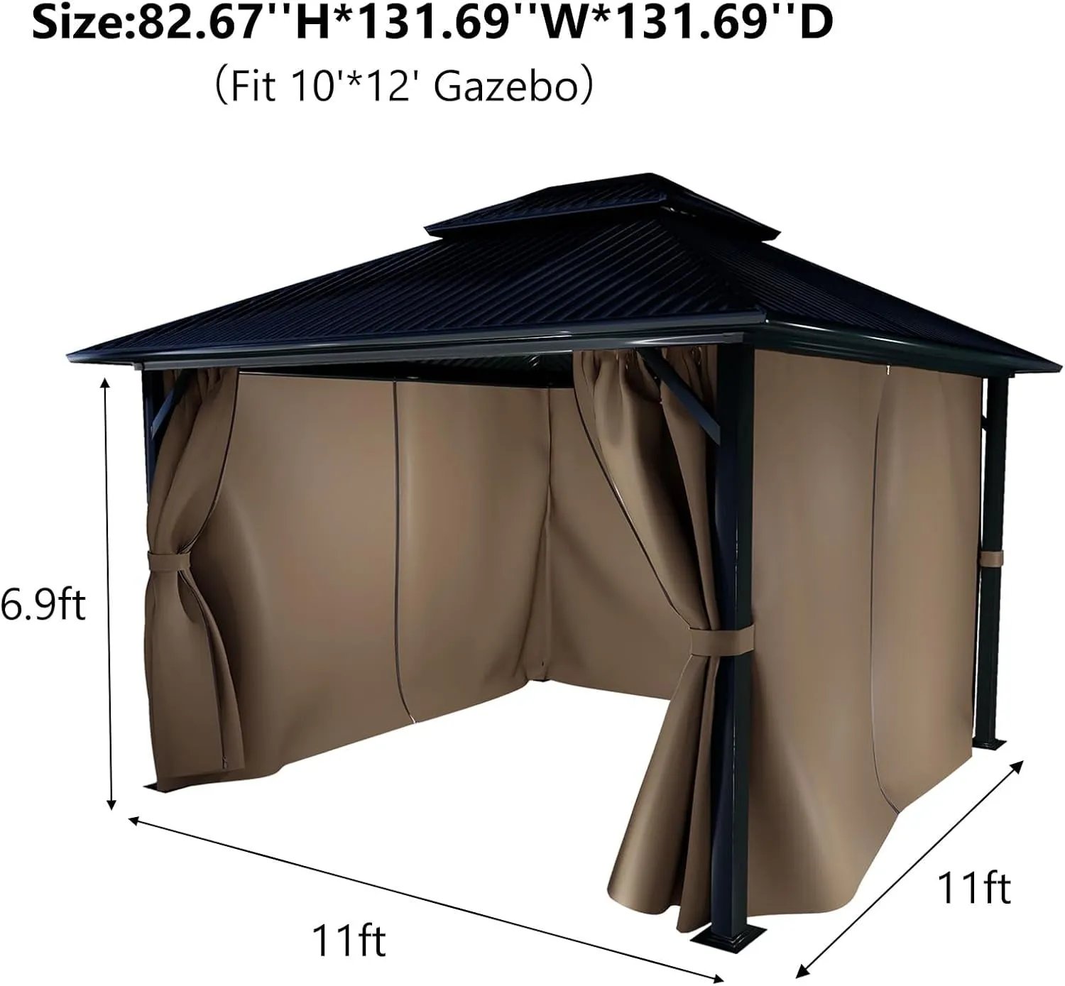 10' X 12' Gazebo Curtain Set Protecting Privacy Side Walls 4 Panels,Curtain Only (Brown)