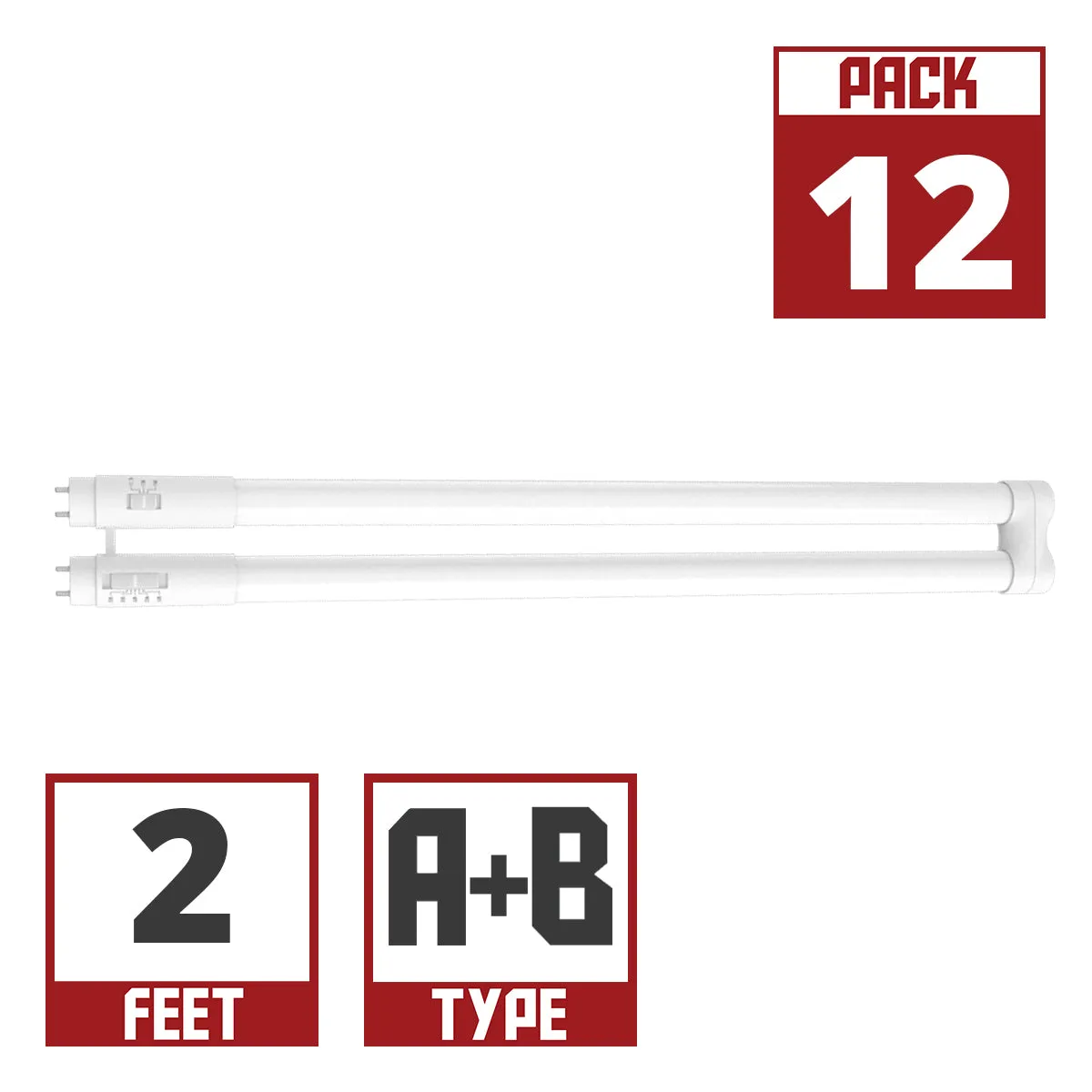 12 Pack - T8 U Bend LED Bulb U1, 12W|13W|15W, 2200 Lumens, 3000K to 6000K, Type A B