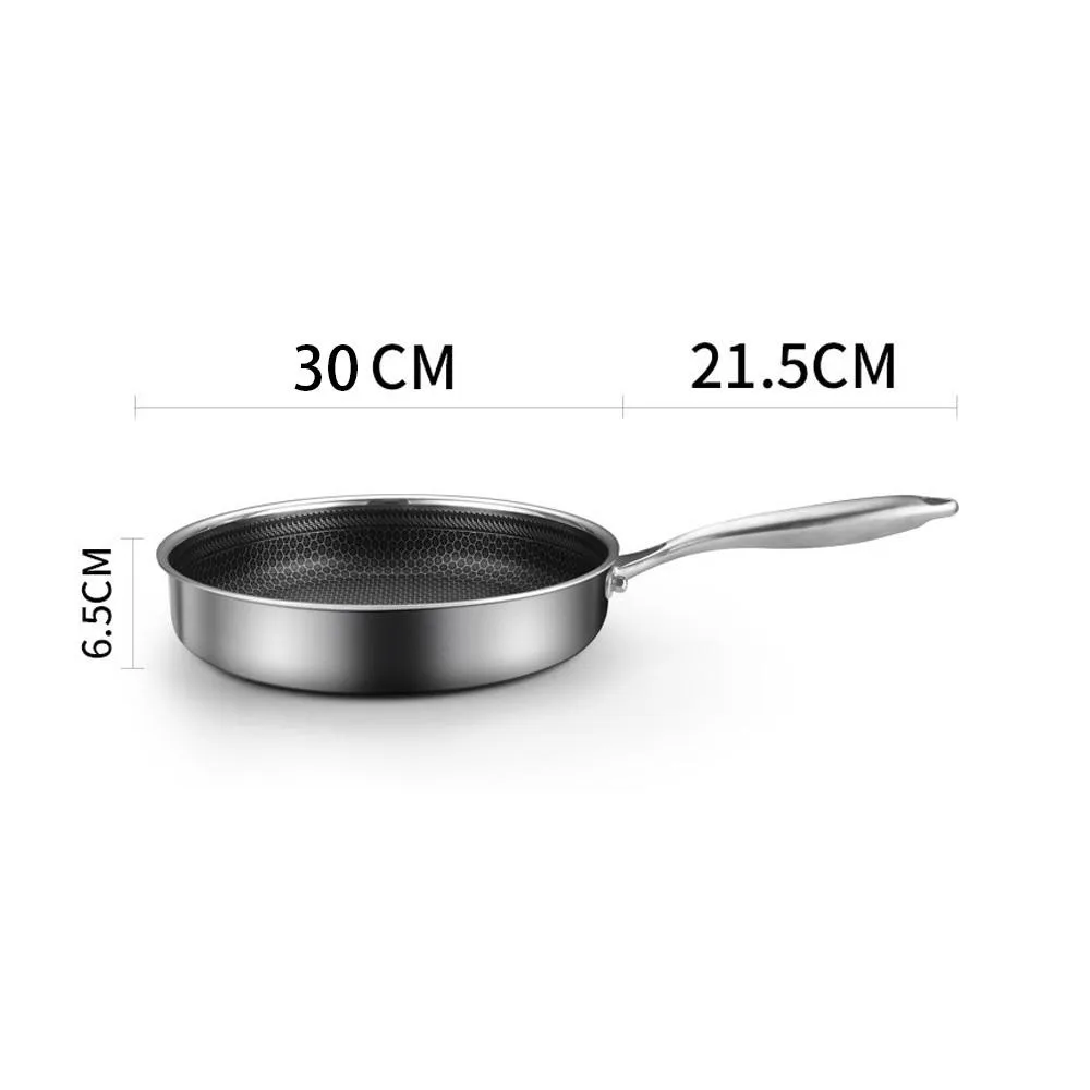 316 Stainless Steel Frying Pan Non-Stick Cooking Frypan Cookware 30cm Honeycomb SIngle Sided