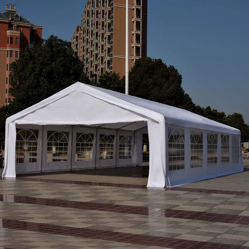 32x20 ft Large Steel Carport Canopy Tent with Removable Walls - White