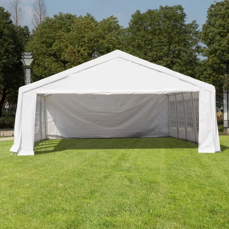 32x20 ft Large Steel Carport Canopy Tent with Removable Walls - White