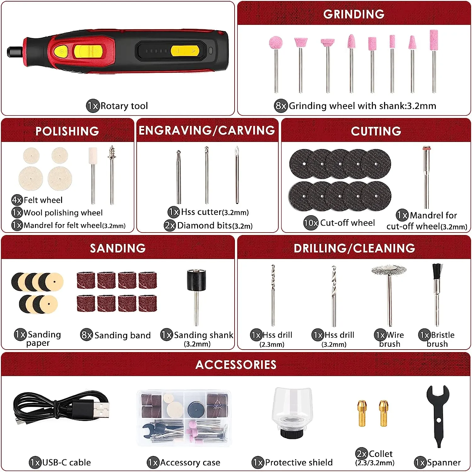 4V Cordless Rotary Tool, Carving and Sanding Rotary Tool Kit, Multi-Purpose Rotary Tool Kit (53 Accessories), TPRT02D