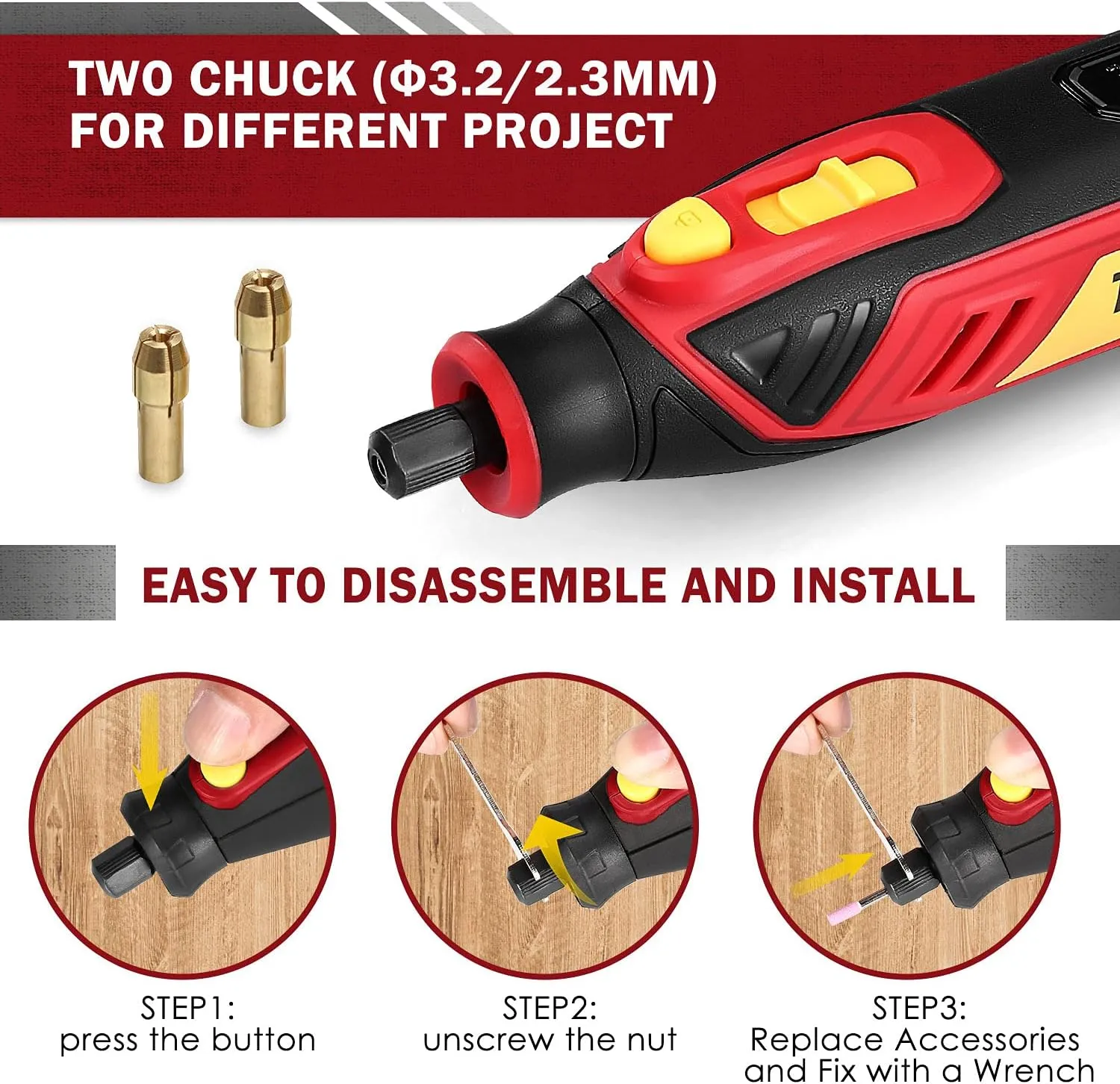 4V Cordless Rotary Tool, Carving and Sanding Rotary Tool Kit, Multi-Purpose Rotary Tool Kit (53 Accessories), TPRT02D