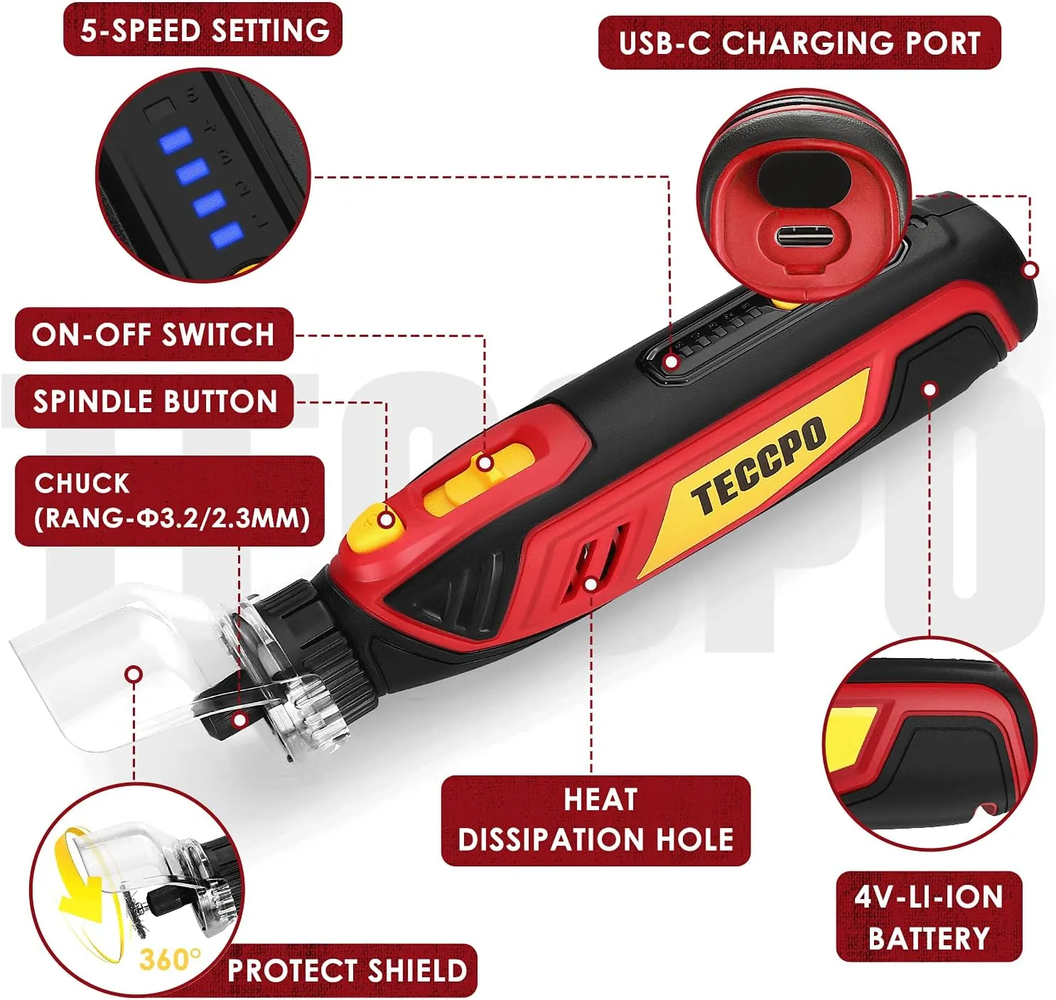 4V Cordless Rotary Tool, Carving and Sanding Rotary Tool Kit, Multi-Purpose Rotary Tool Kit (53 Accessories), TPRT02D