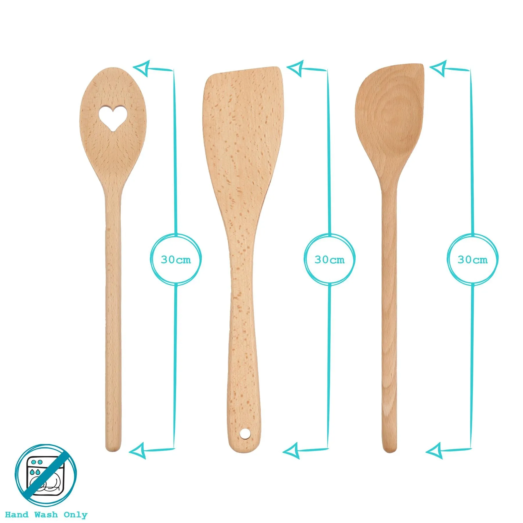 6pc Wooden Cooking Spoon Set - 20-35cm - By Argon Tableware