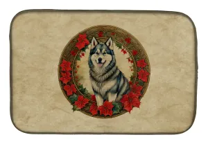 Alaskan Malamute Christmas Flowers Dish Drying Mat