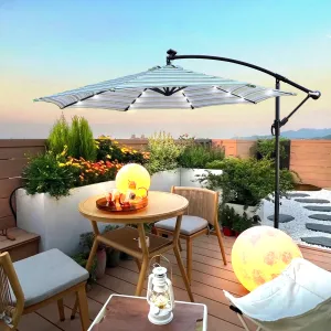 Alexa 10 ft Outdoor Umbrella Solar LED with Cross Base - Blue Striped