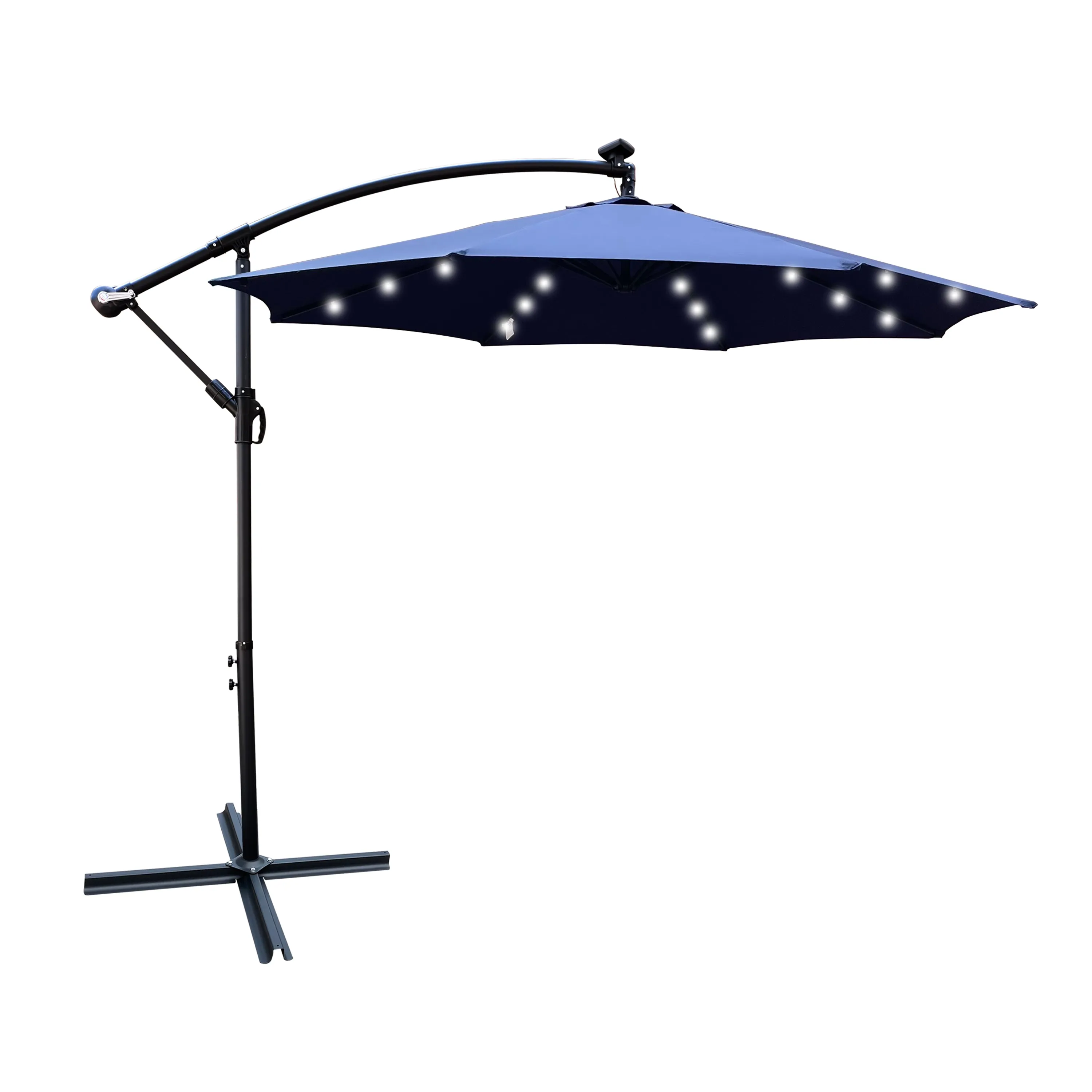 Alexa 10 ft Outdoor Umbrella Solar LED with Cross Base - Navy Blue