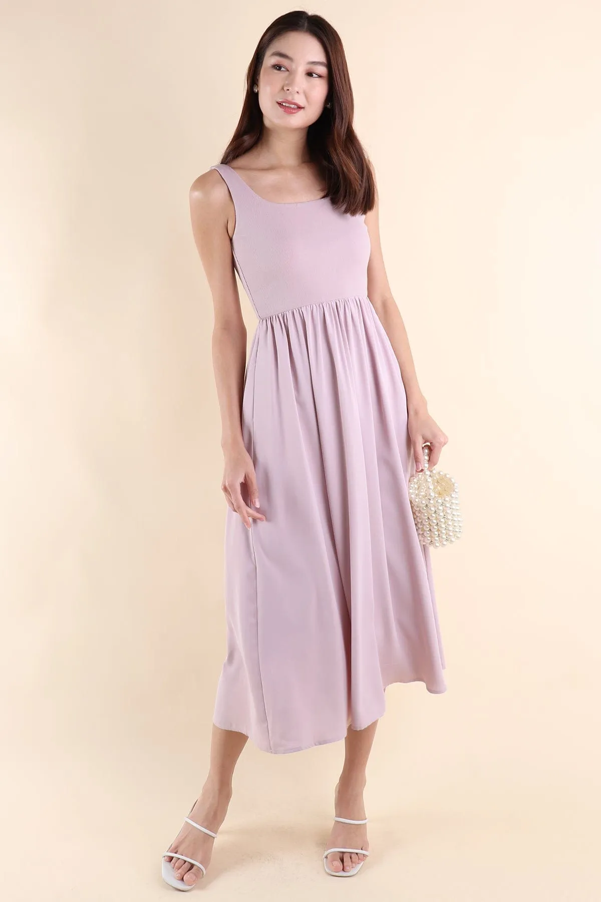 ANABELLE RIBBED MAXI DRESS IN MAUVE