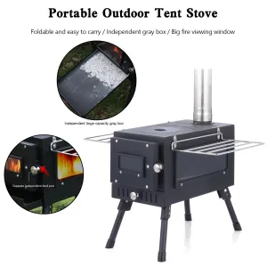 classic Outdoor Portable Tent Camping Wood Burning Stove with Pipe For Tent Cooking Burner