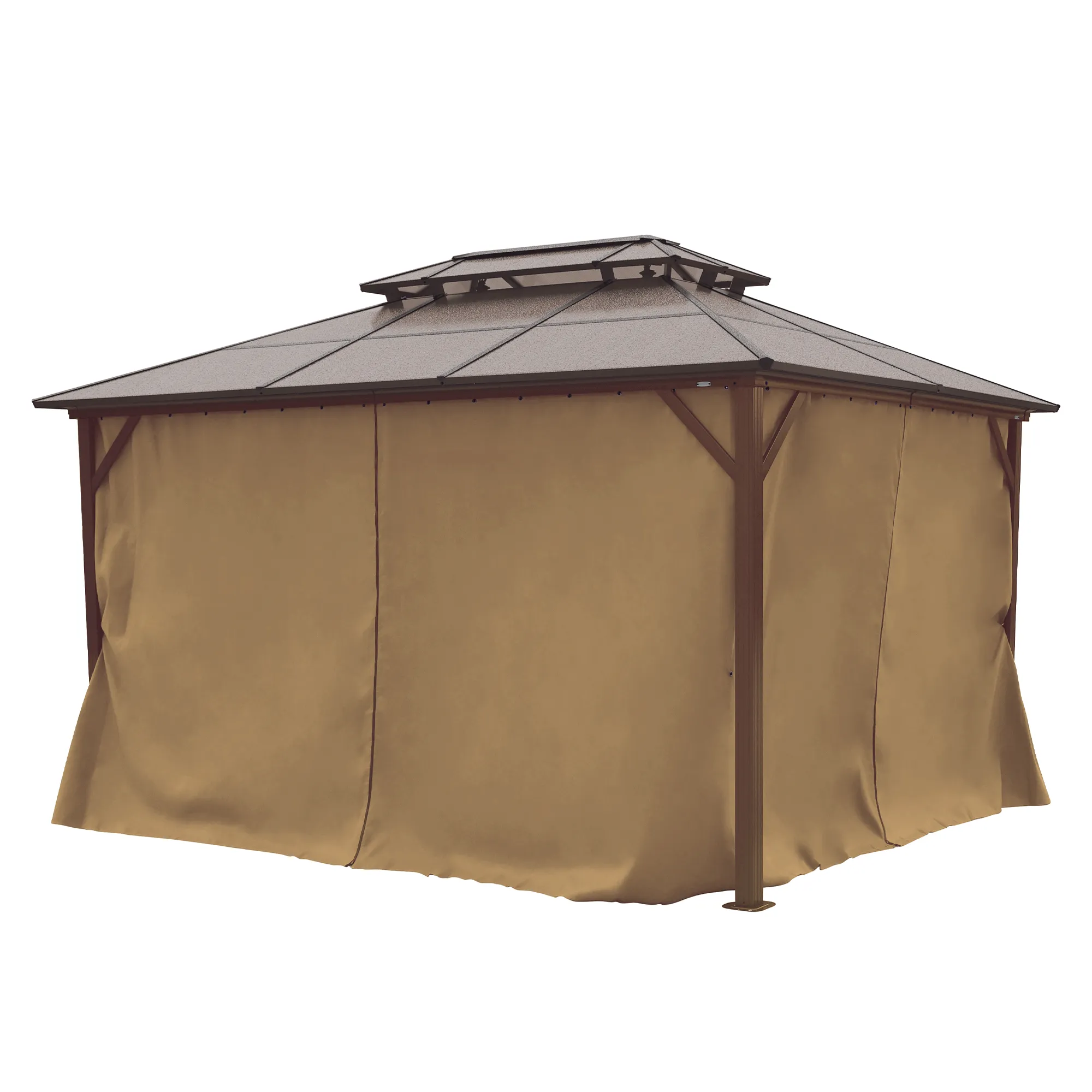 Delta 10X13 ft Patio Gazebo with Netting & Curtains - Brown