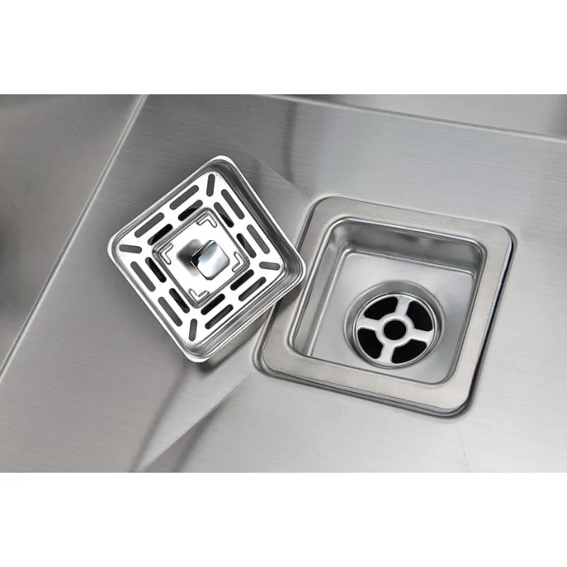 Elysian 32.88-Inch Double Bowl Farmhouse Apron Kitchen Sink with Square Drain, Brushed Satin Finish