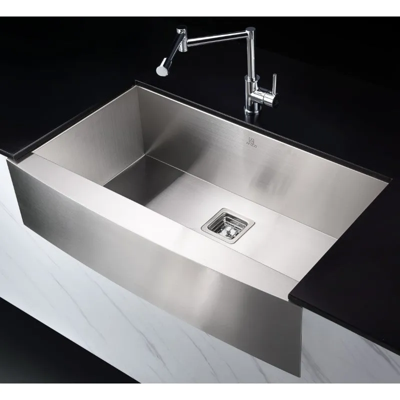 Elysian 32.88" Single Basin Farmhouse Apron Kitchen Sink with Square Drain in Brushed Satin