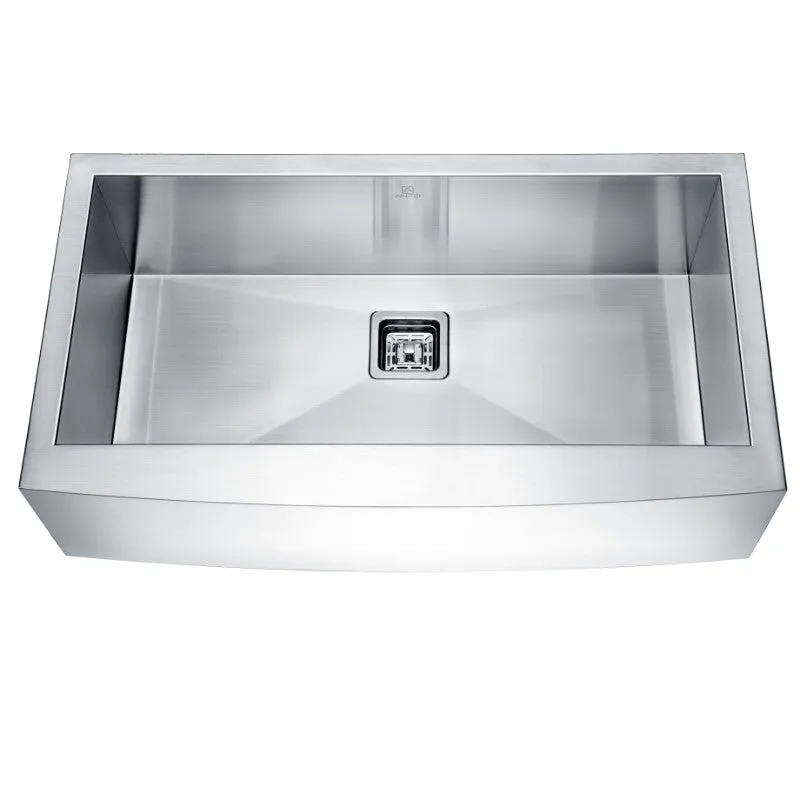 Elysian 32.88" Single Basin Farmhouse Apron Kitchen Sink with Square Drain in Brushed Satin