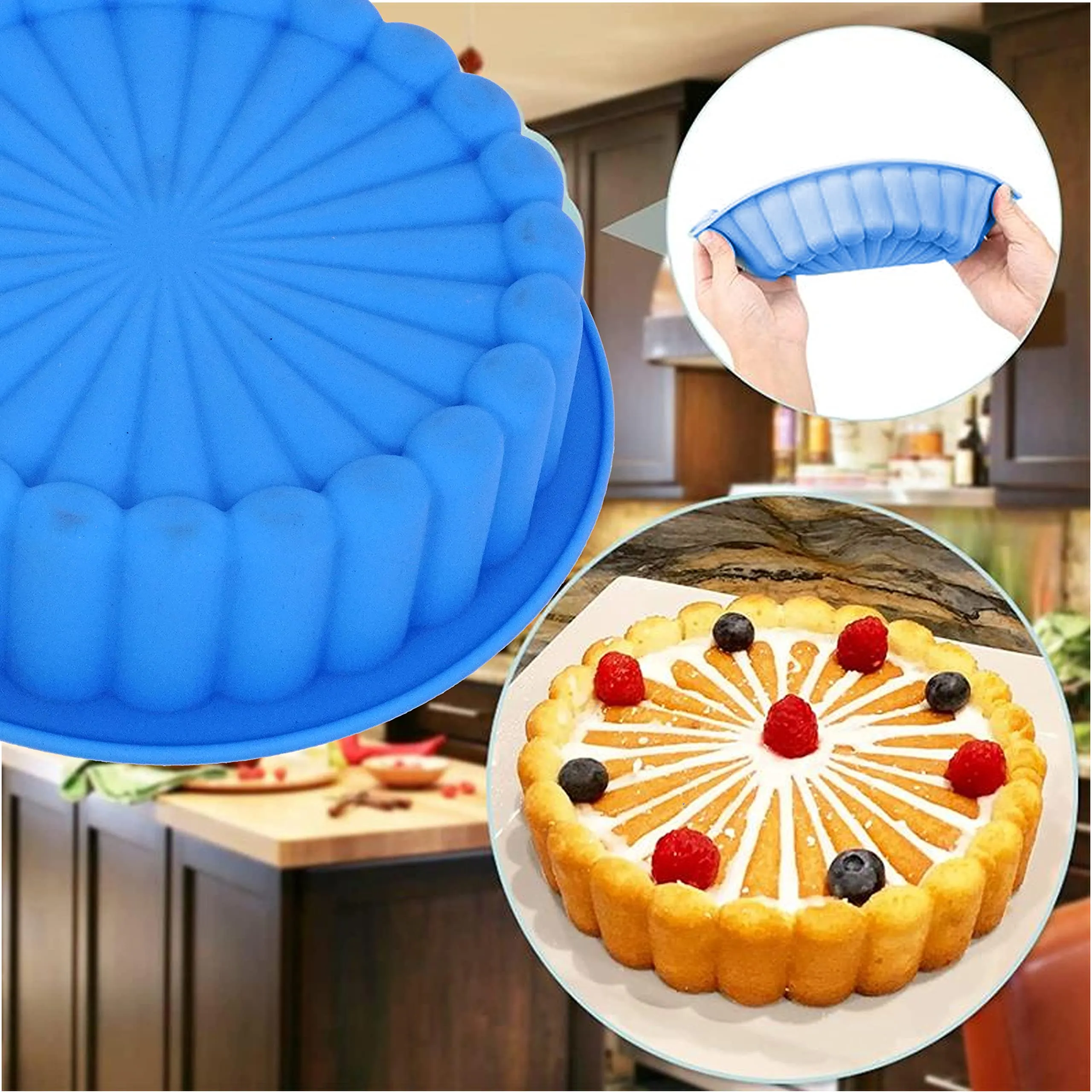 KARP Silicone Round Cake Mold Baking Essentials 8" Charlotte Cake molds for Cheesecake, Chocolate Cake, Brownie, Tart, Pie, Flan, Bread Baking Pans -Multicolor