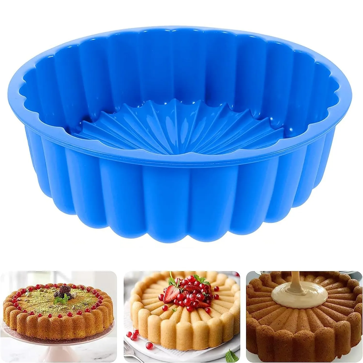 KARP Silicone Round Cake Mold Baking Essentials 8" Charlotte Cake molds for Cheesecake, Chocolate Cake, Brownie, Tart, Pie, Flan, Bread Baking Pans -Multicolor