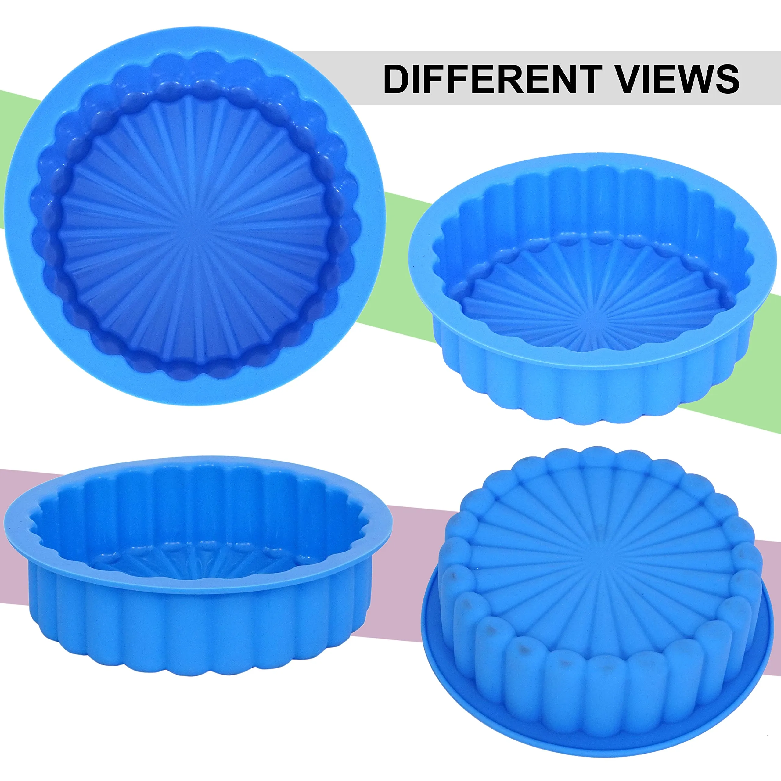 KARP Silicone Round Cake Mold Baking Essentials 8" Charlotte Cake molds for Cheesecake, Chocolate Cake, Brownie, Tart, Pie, Flan, Bread Baking Pans -Multicolor