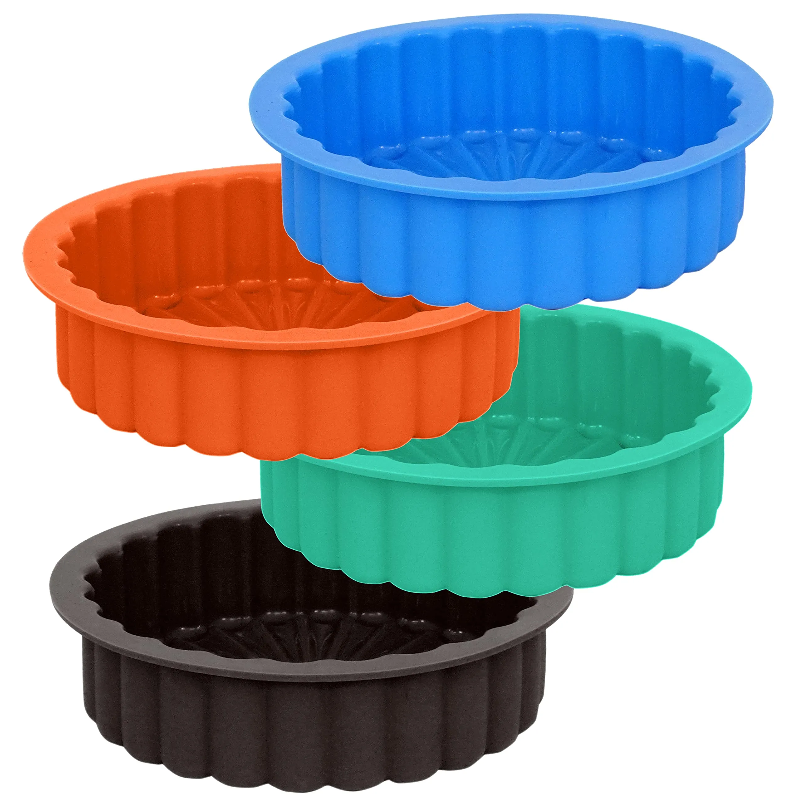 KARP Silicone Round Cake Mold Baking Essentials 8" Charlotte Cake molds for Cheesecake, Chocolate Cake, Brownie, Tart, Pie, Flan, Bread Baking Pans -Multicolor