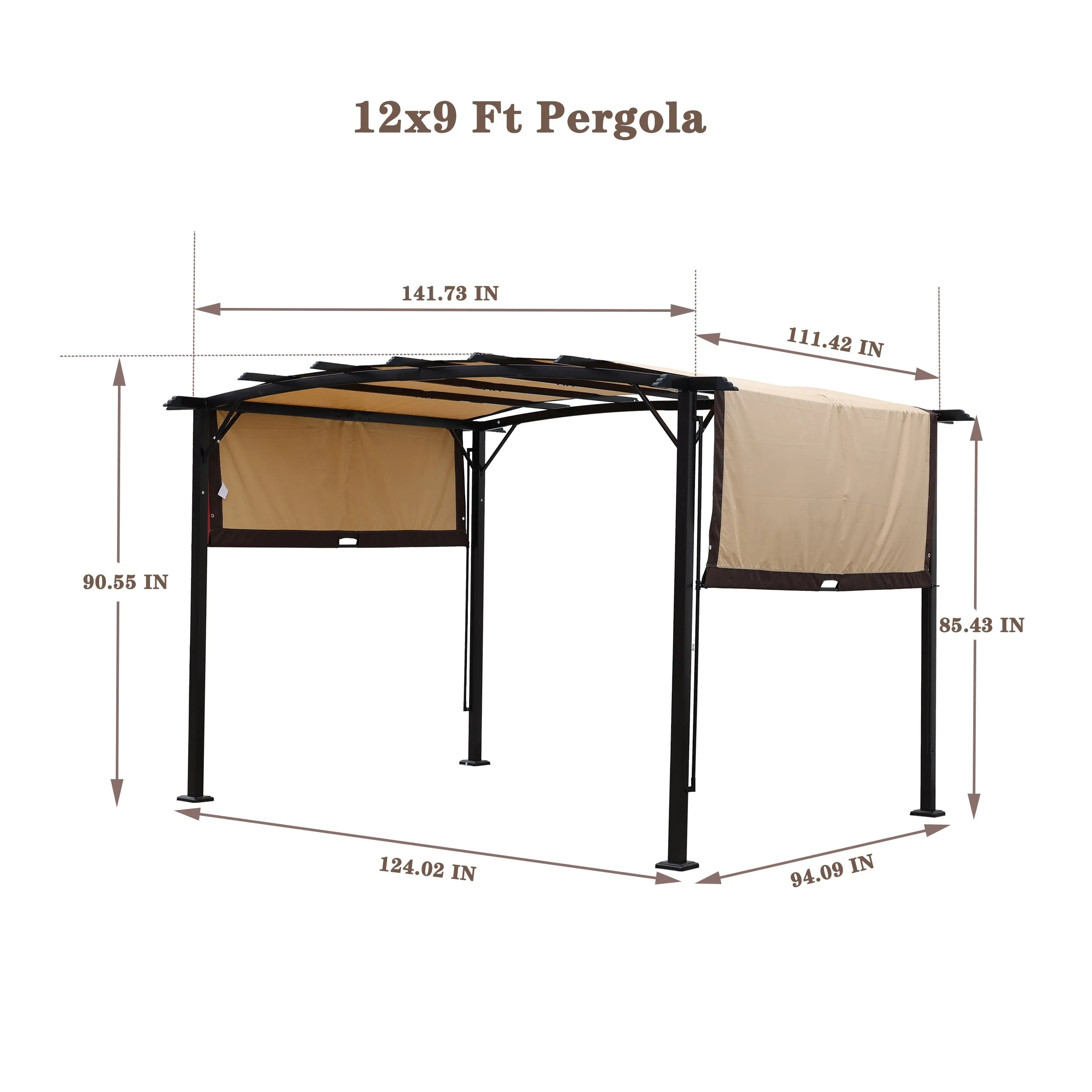 Manson 12 x 9 ft Outdoor Retractable Pergola - Beige