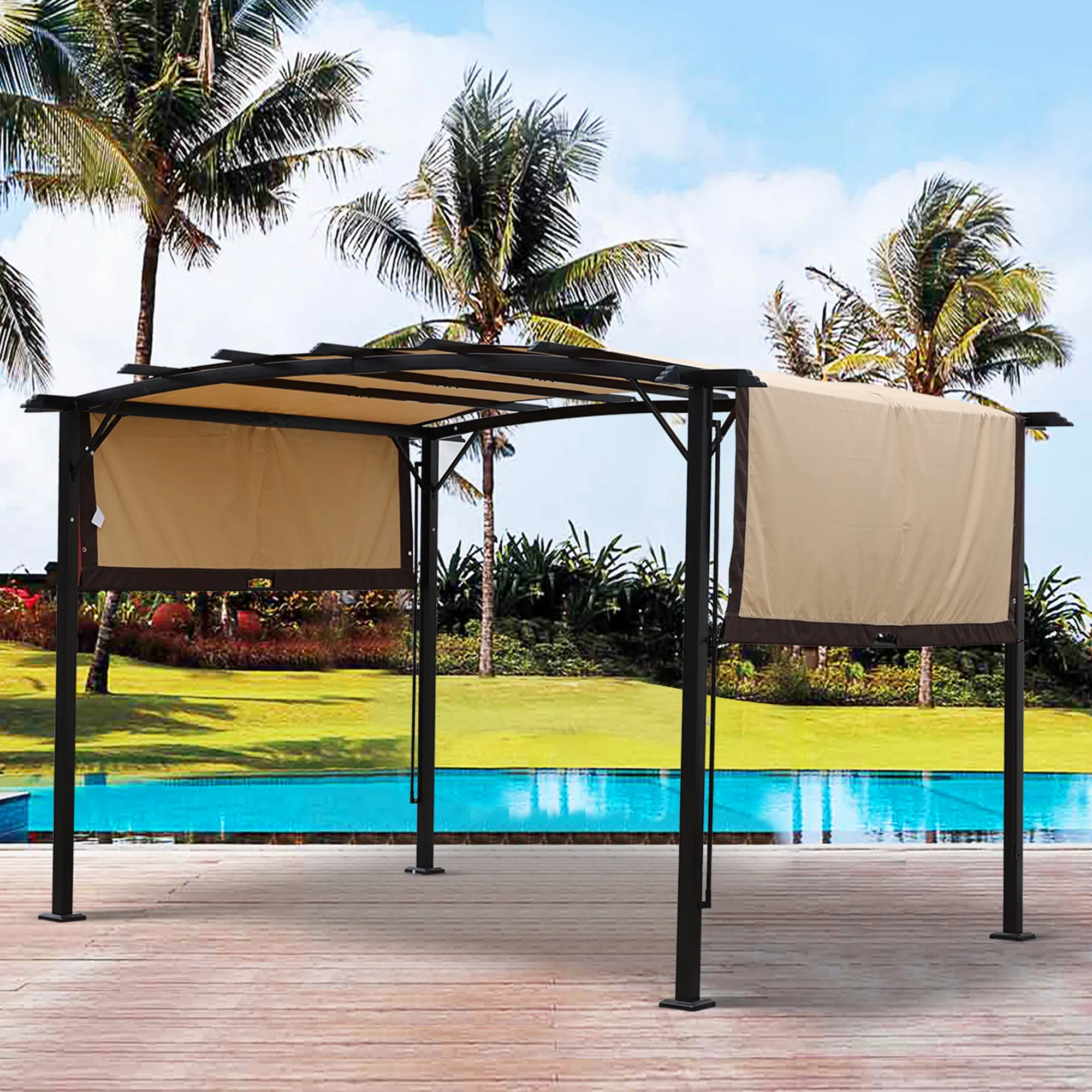 Manson 12 x 9 ft Outdoor Retractable Pergola - Beige