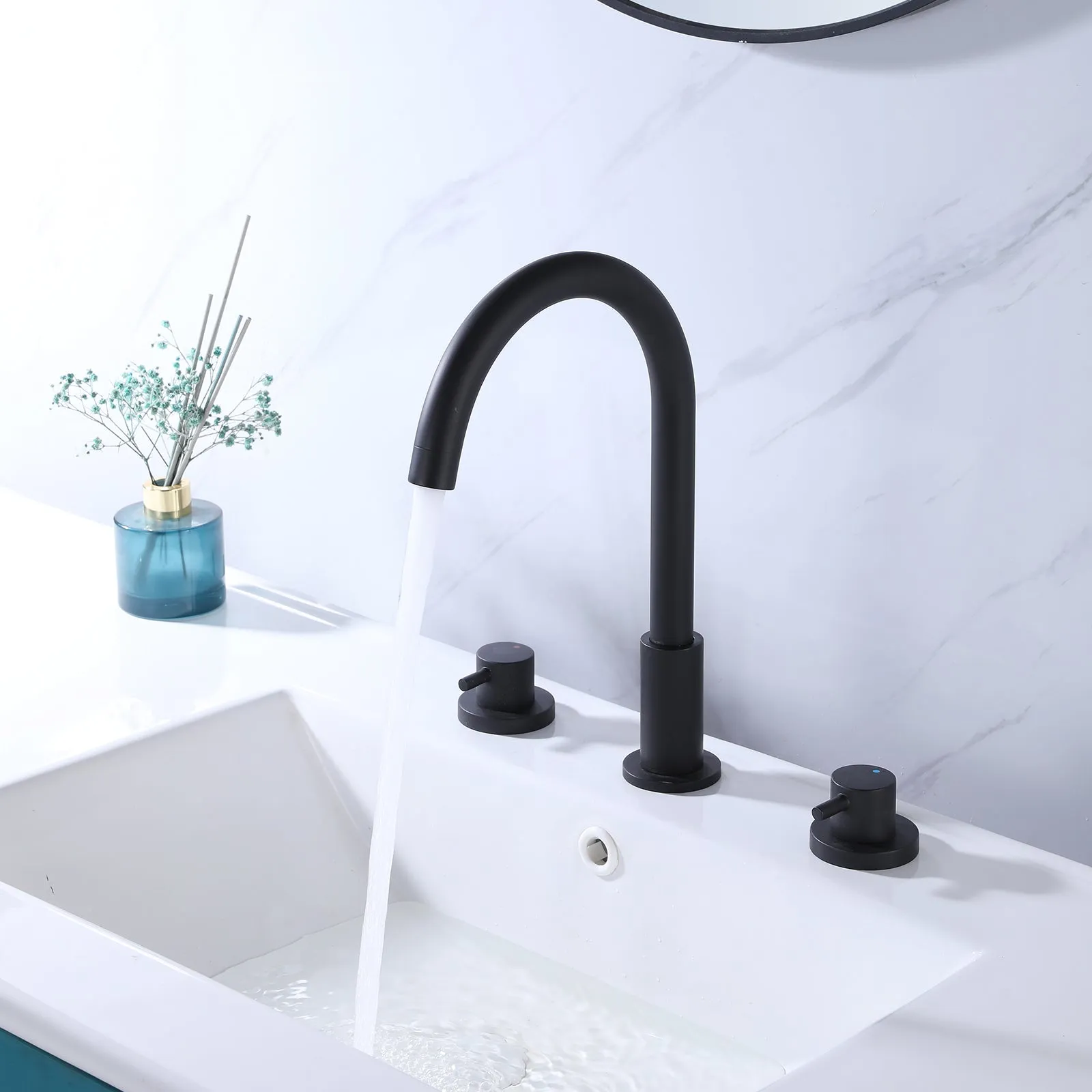 Matte Black Widespread Bathroom Vanity Sink Faucet RB0897