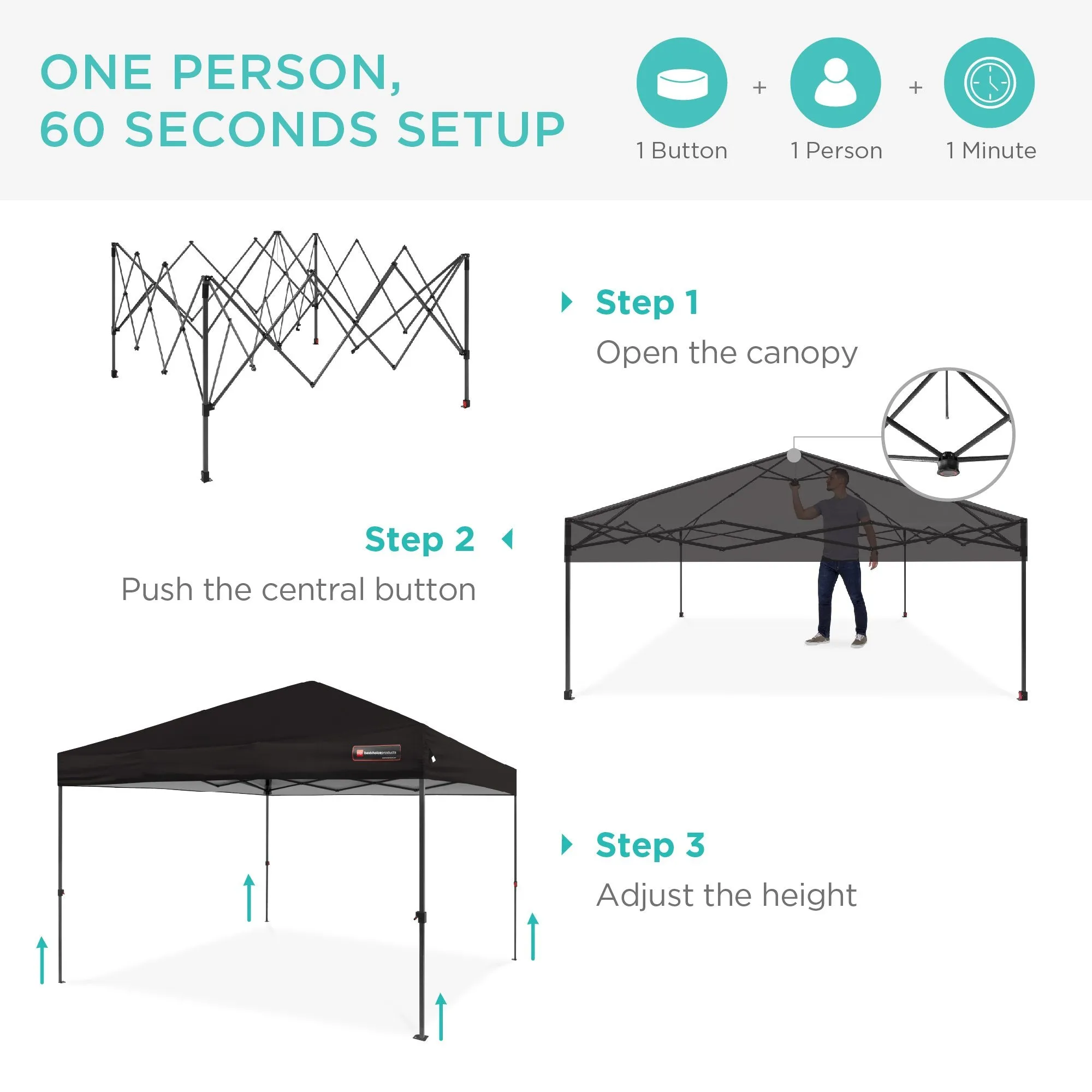 One-Person Setup Instant Pop Up Canopy w/ Wheeled Bag