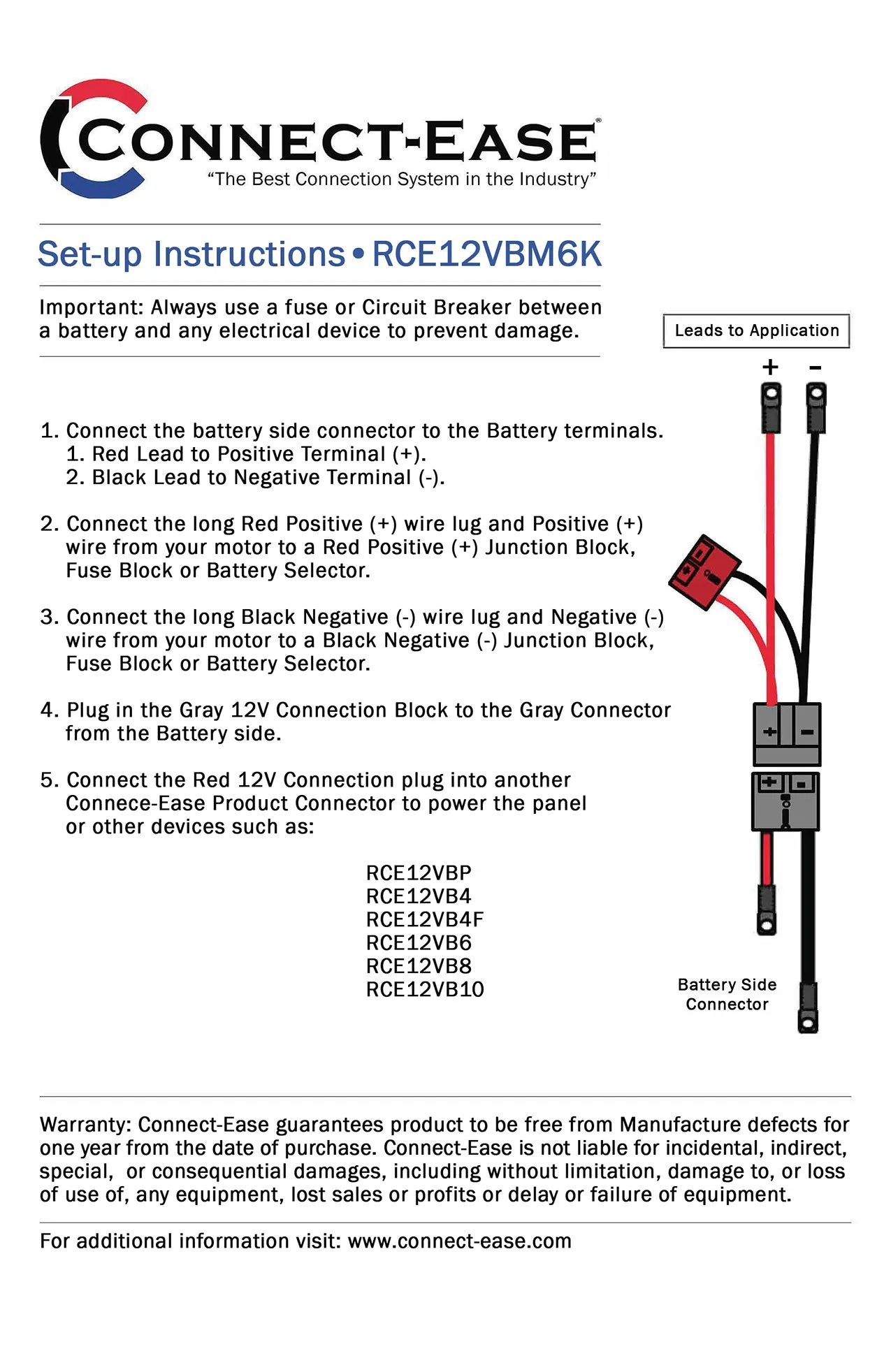 Outboard Motor Connection with Auxiliary Connector (RCE12VBM6K) Lithium Compatible