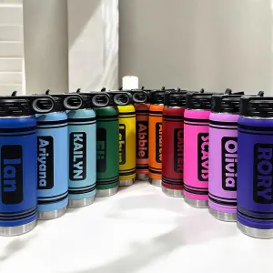 Personalized Kids Color Crayon Water Bottle Tumblers