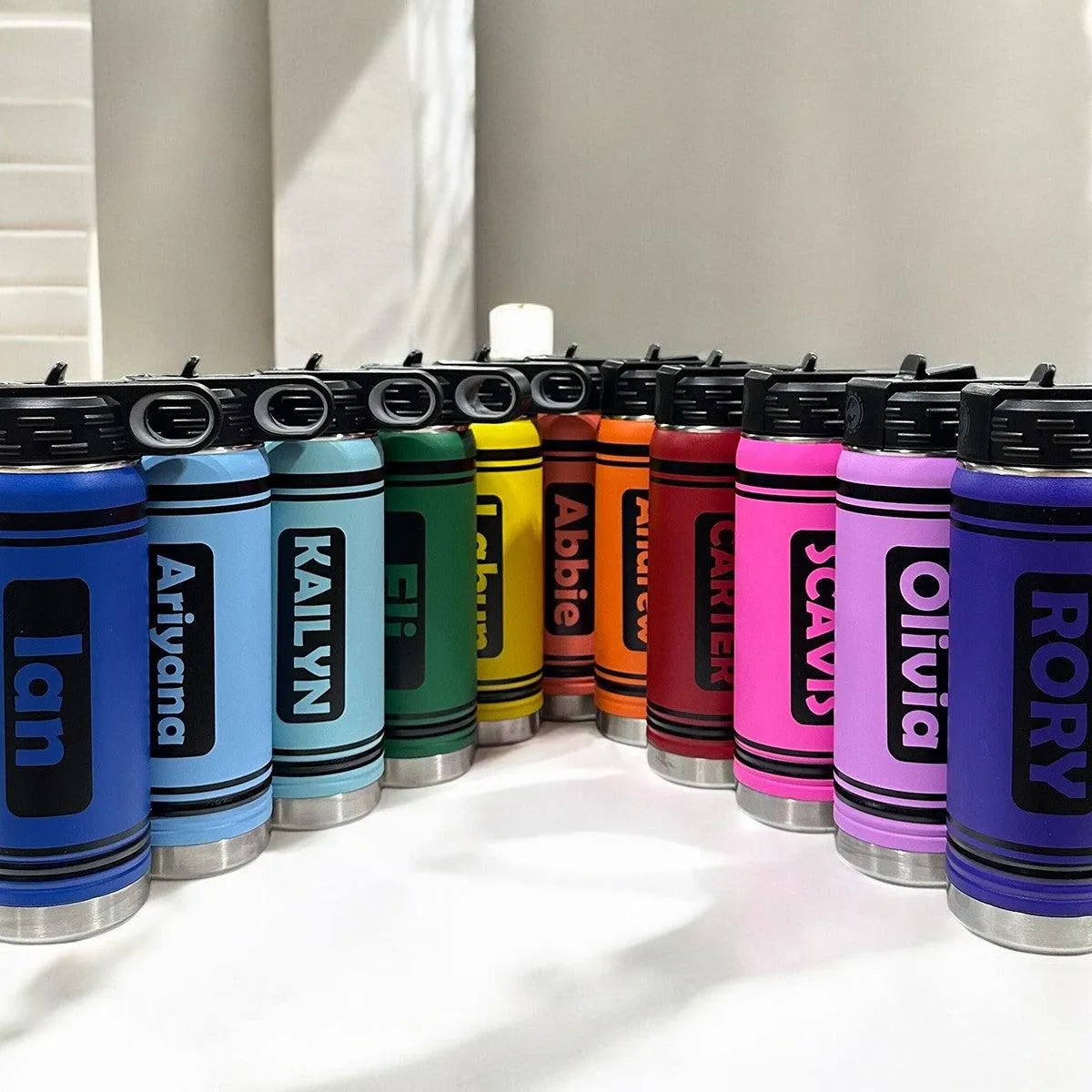 Personalized Kids Color Crayon Water Bottle Tumblers