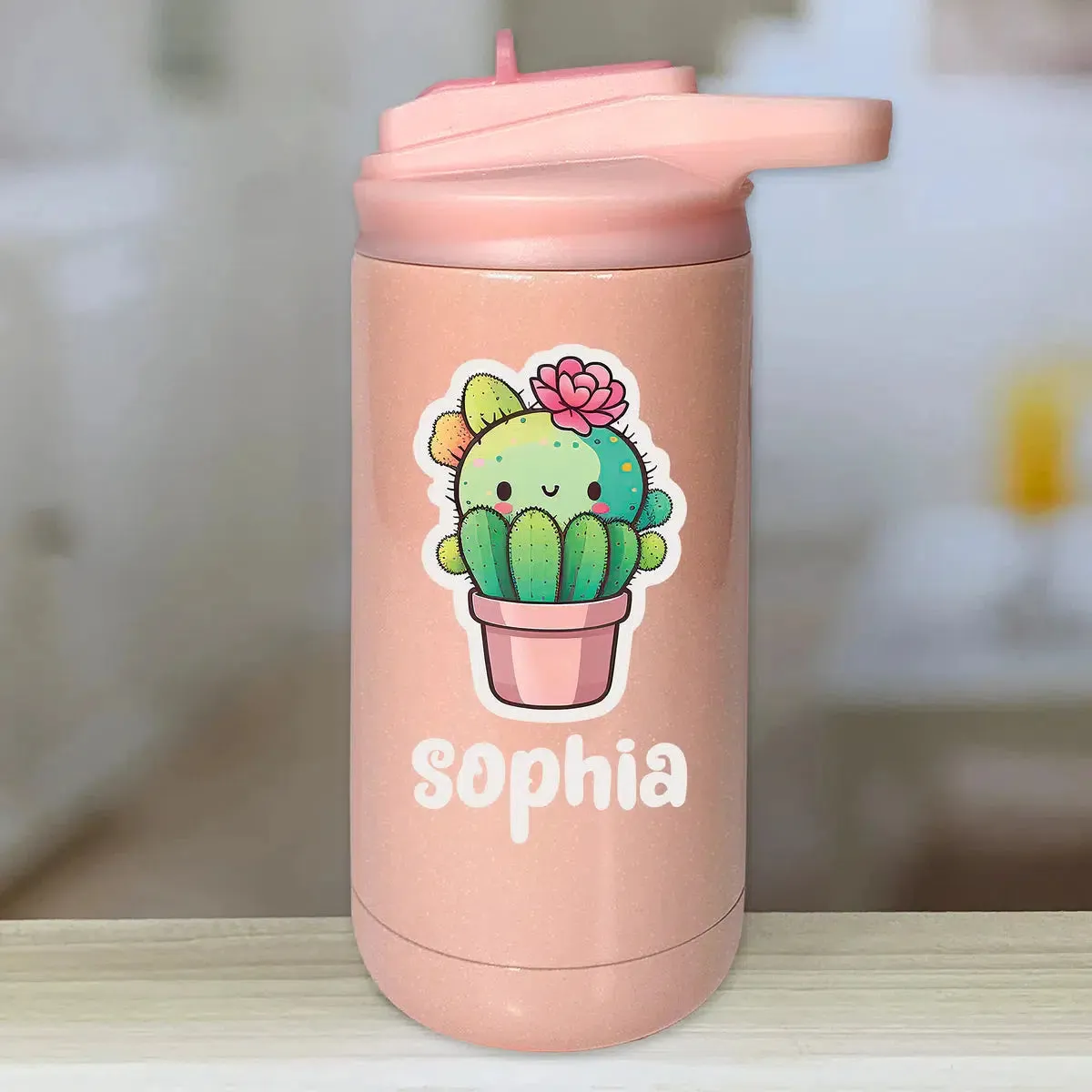 Personalized Kids Water Bottle Tumbler - Cute Cactus