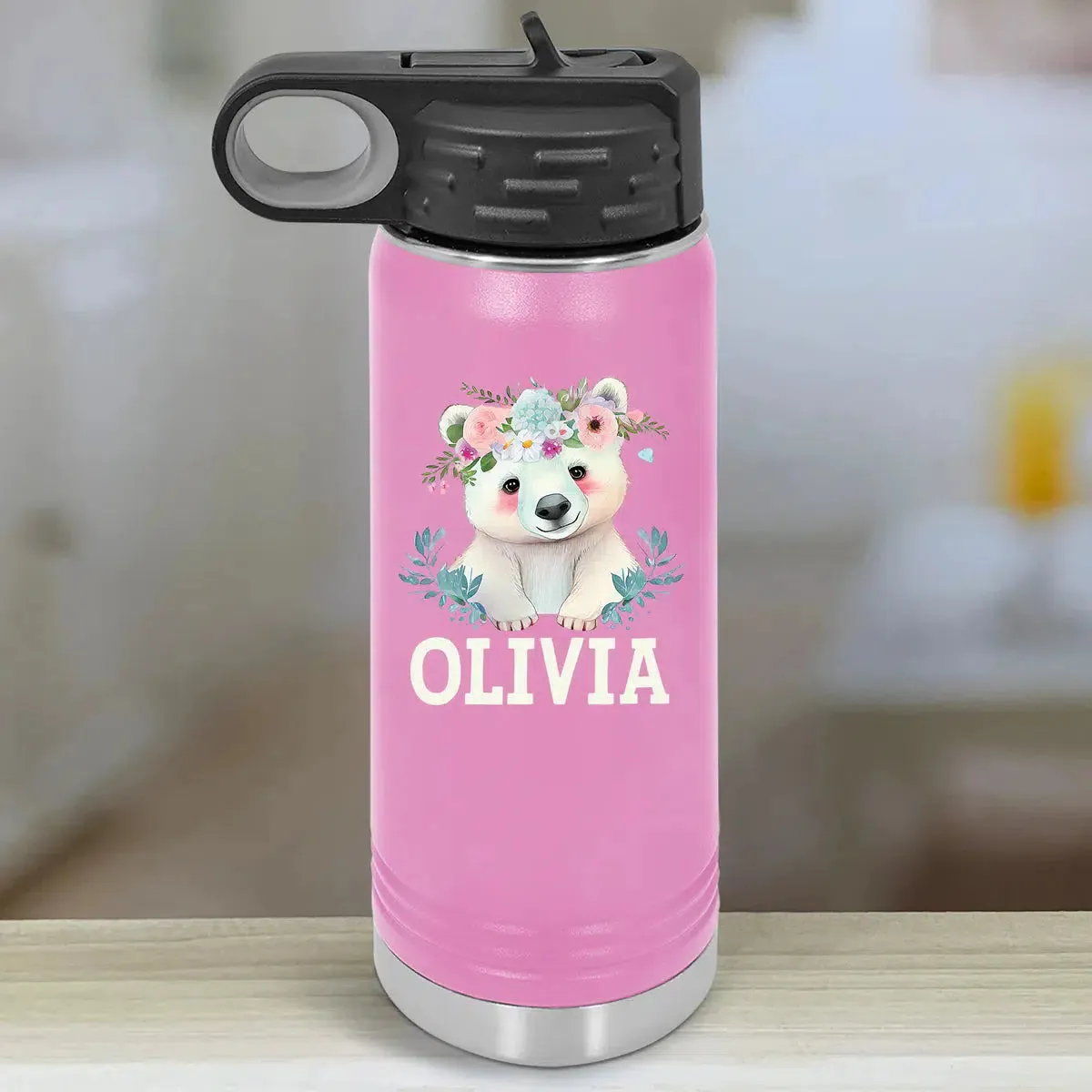 Personalized Kids Water Bottle Tumblers - Baby Animals Floral