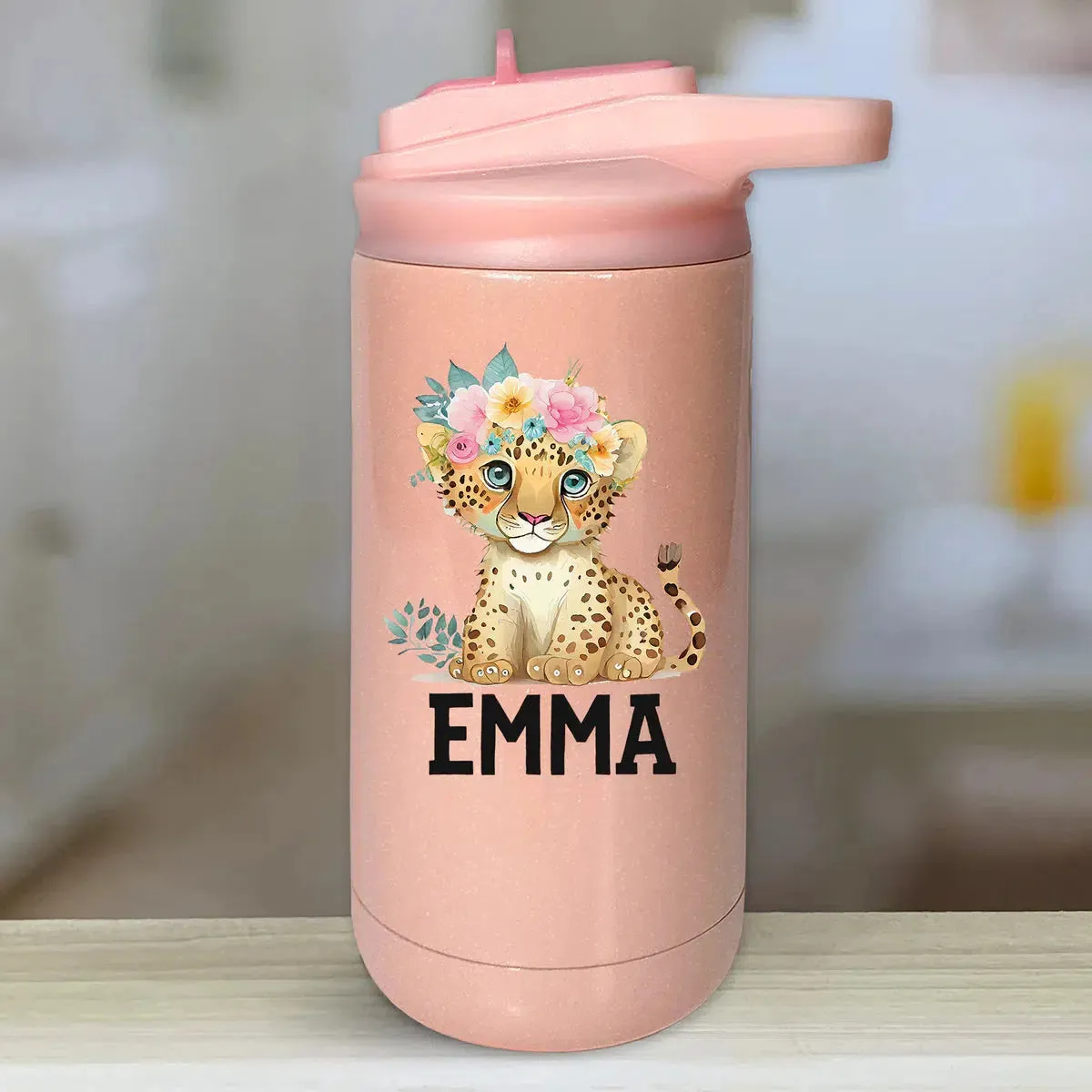 Personalized Kids Water Bottle Tumblers - Baby Animals Floral