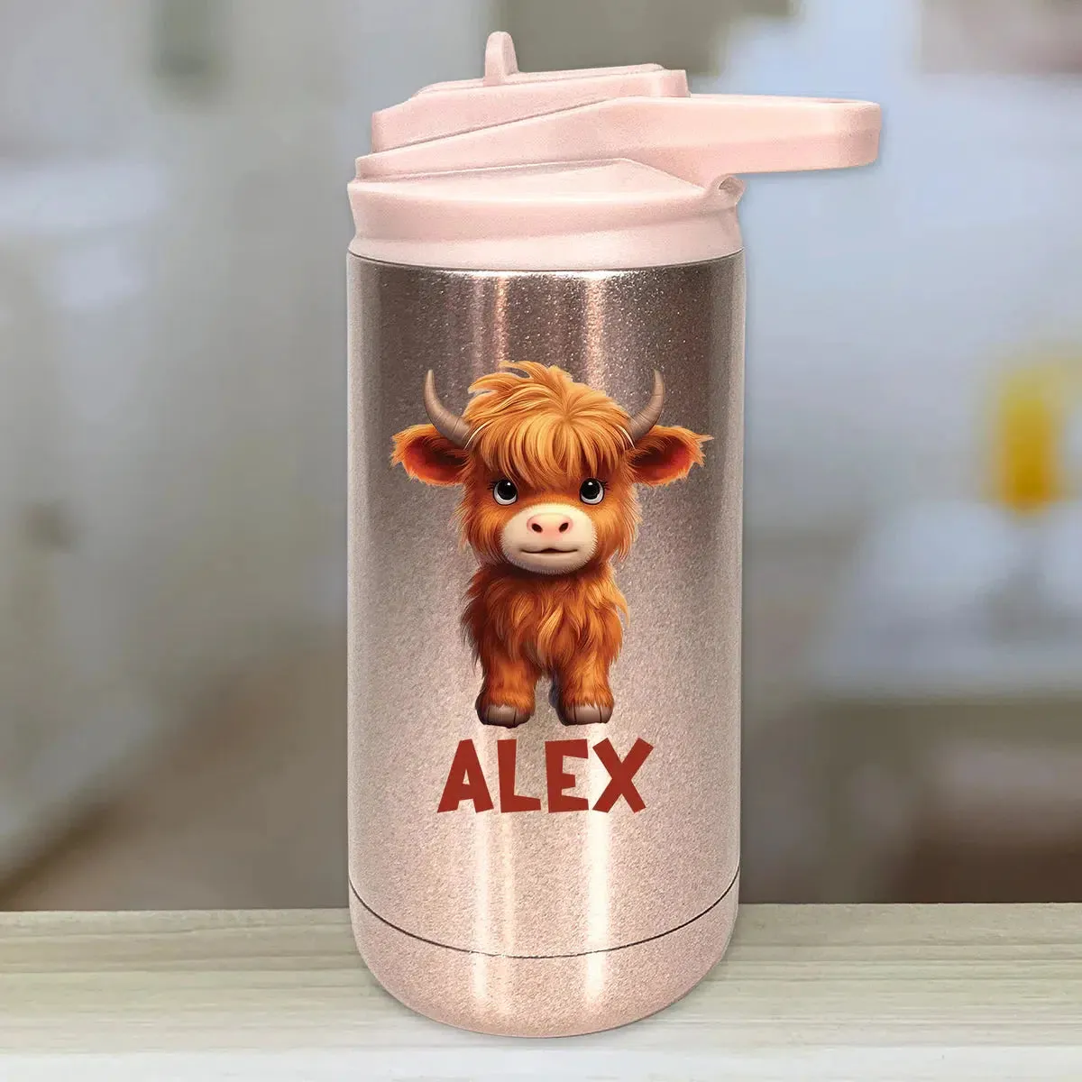 Personalized Kids Water Bottle Tumblers - Baby Highland Cow