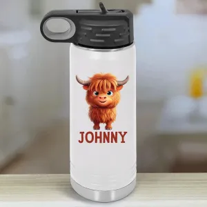 Personalized Kids Water Bottle Tumblers - Baby Highland Cow