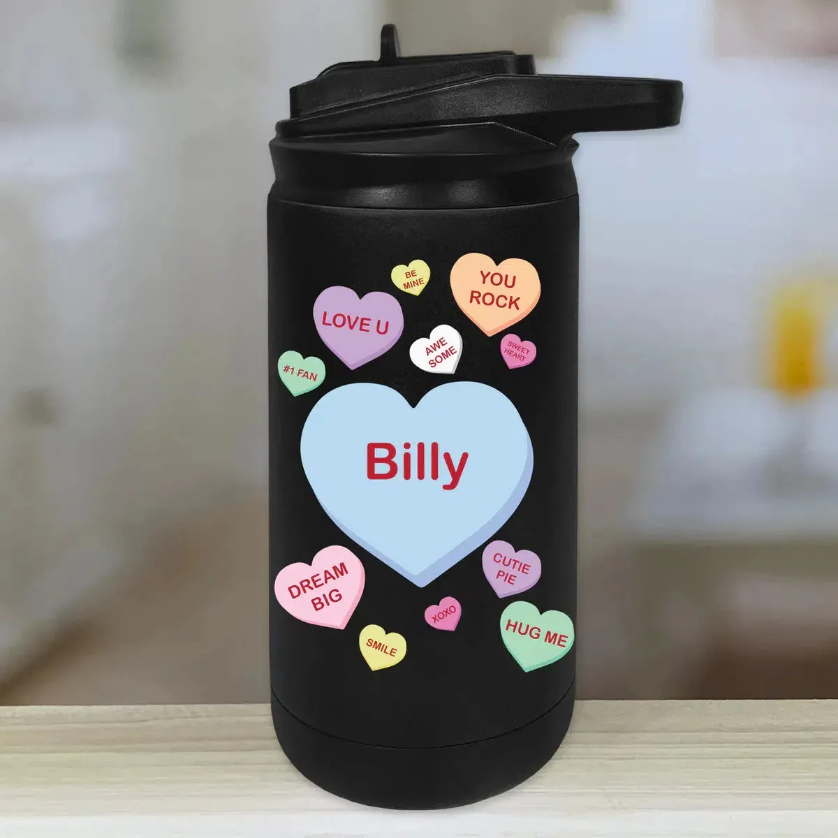 Personalized Kids Water Bottle Tumblers - Candy Heart