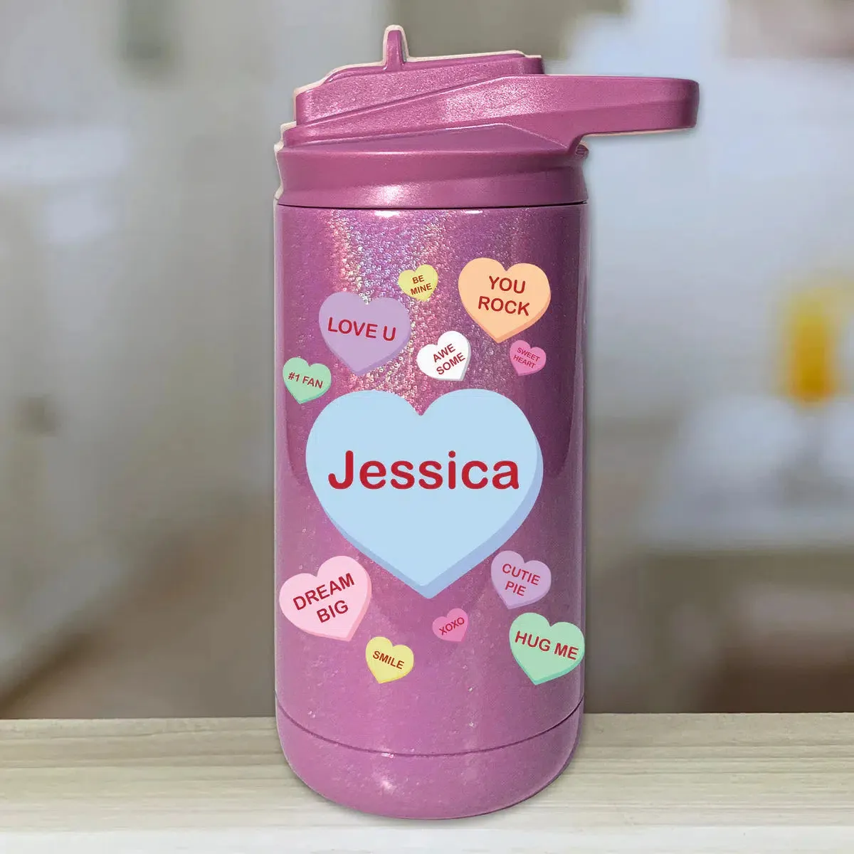 Personalized Kids Water Bottle Tumblers - Candy Heart