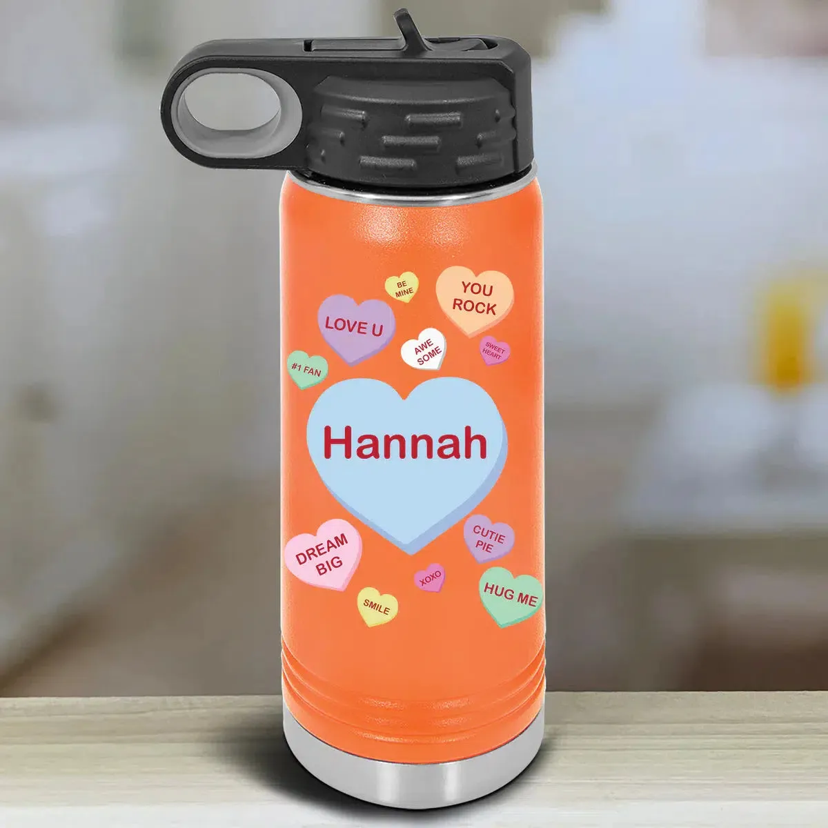 Personalized Kids Water Bottle Tumblers - Candy Heart