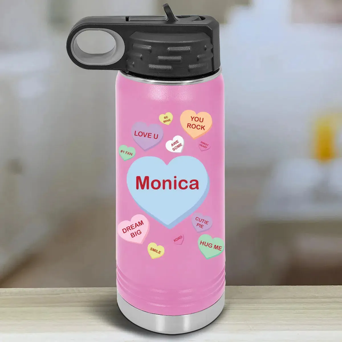 Personalized Kids Water Bottle Tumblers - Candy Heart