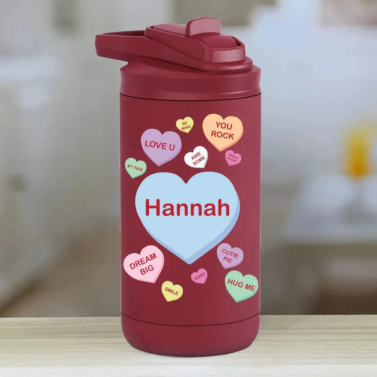 Personalized Kids Water Bottle Tumblers - Candy Heart