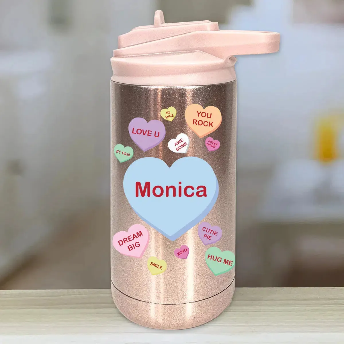 Personalized Kids Water Bottle Tumblers - Candy Heart