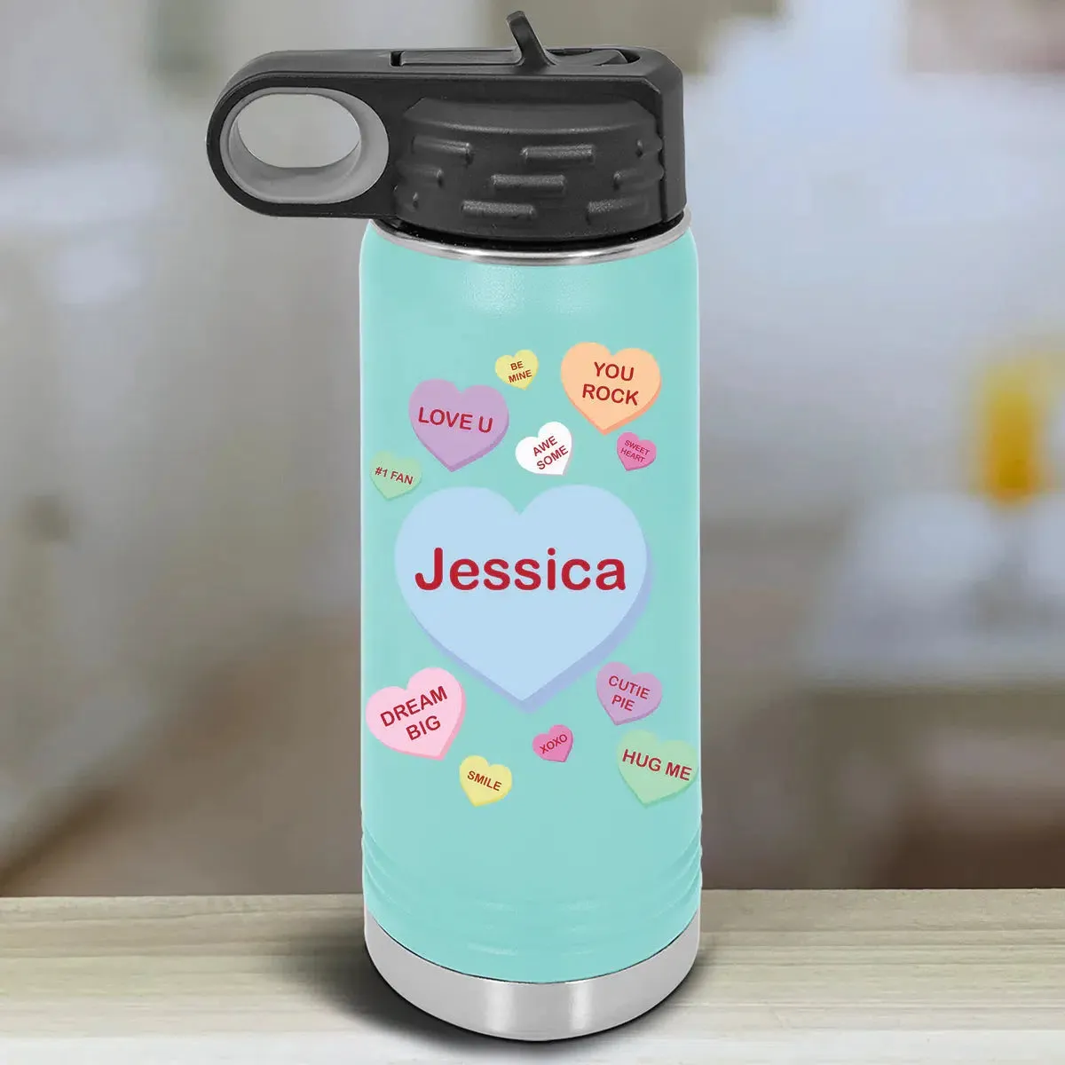 Personalized Kids Water Bottle Tumblers - Candy Heart