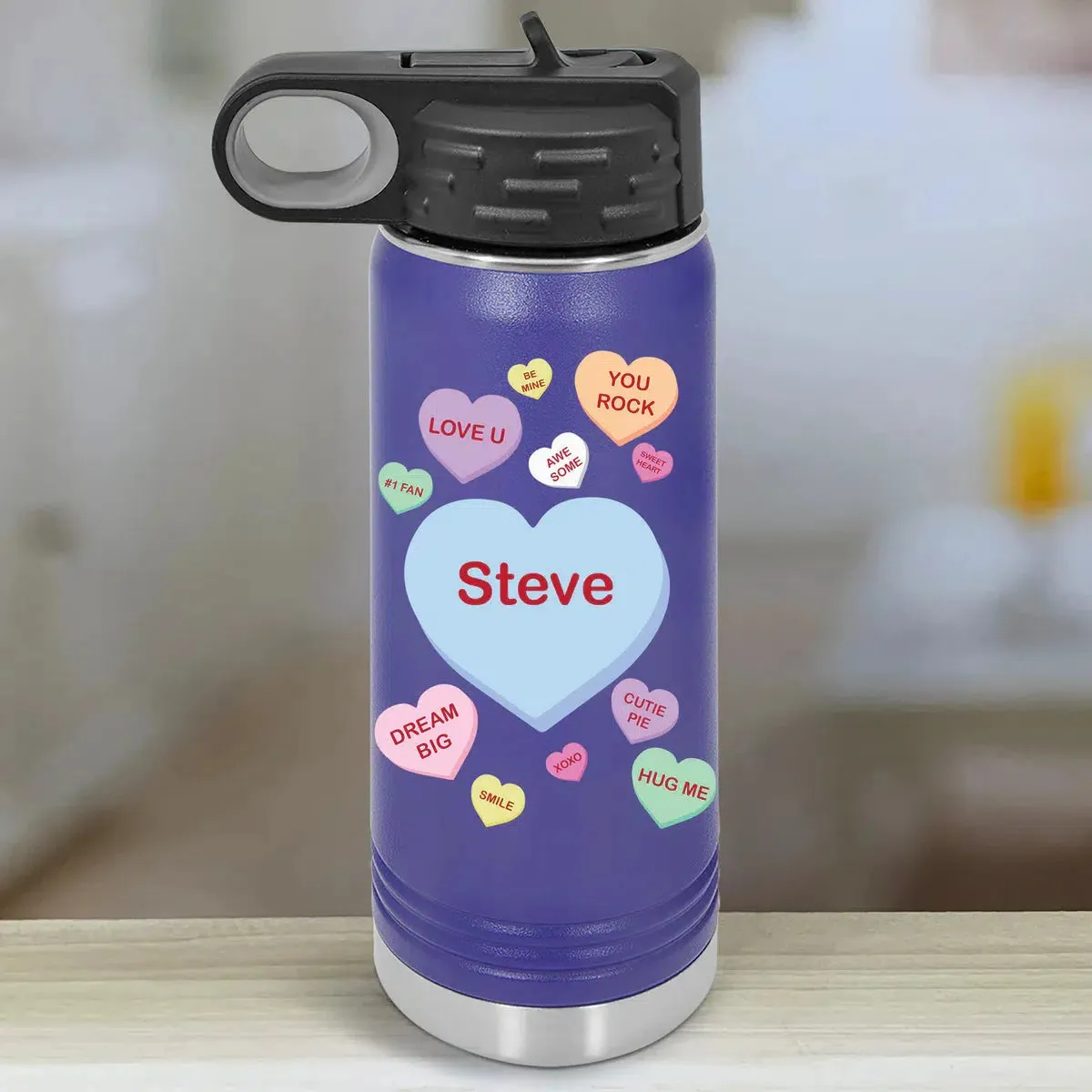 Personalized Kids Water Bottle Tumblers - Candy Heart