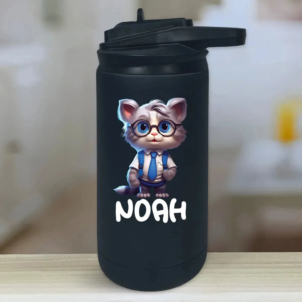 Personalized Kids Water Bottle Tumblers - Kitten School