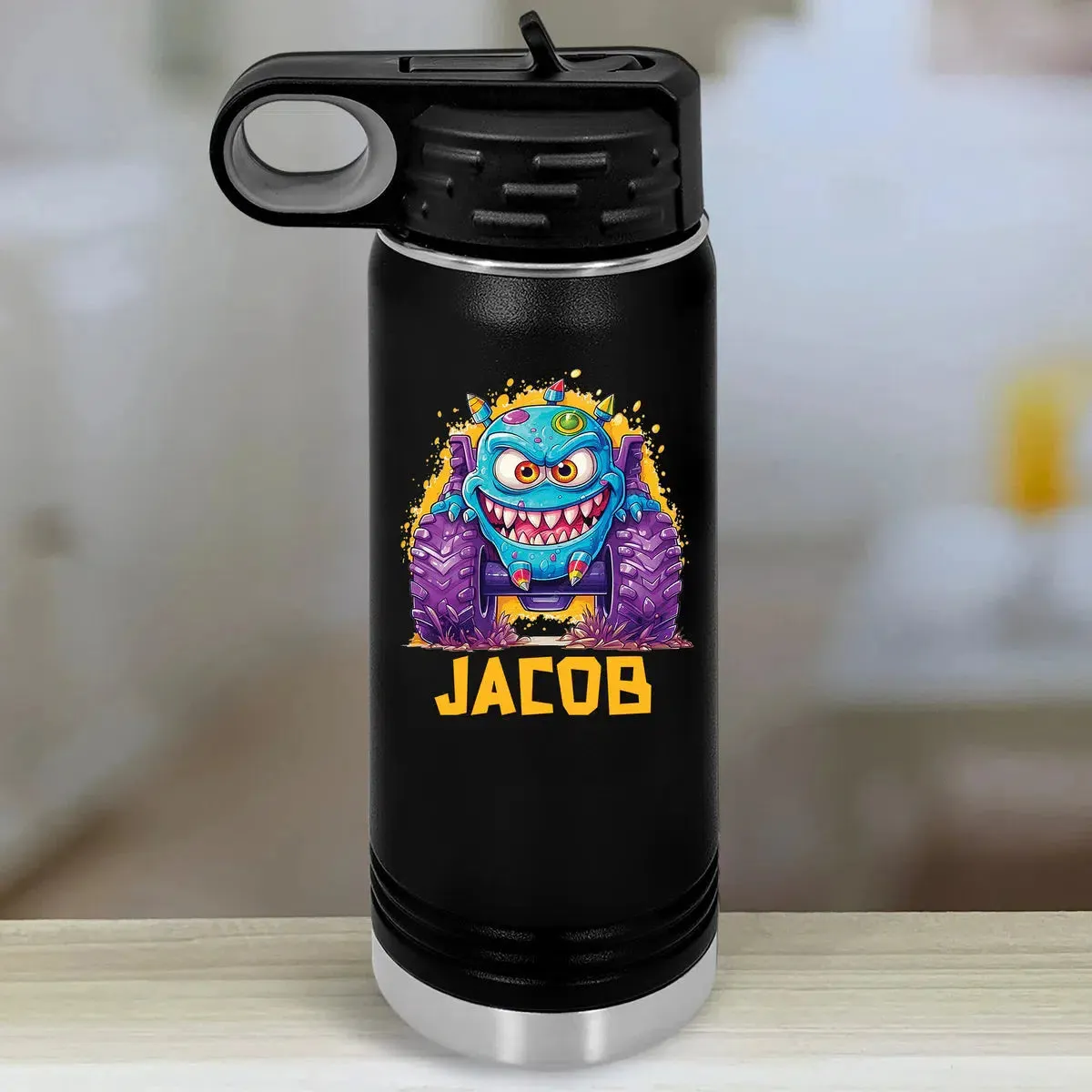 Personalized Kids Water Bottle Tumblers - Monster Truck