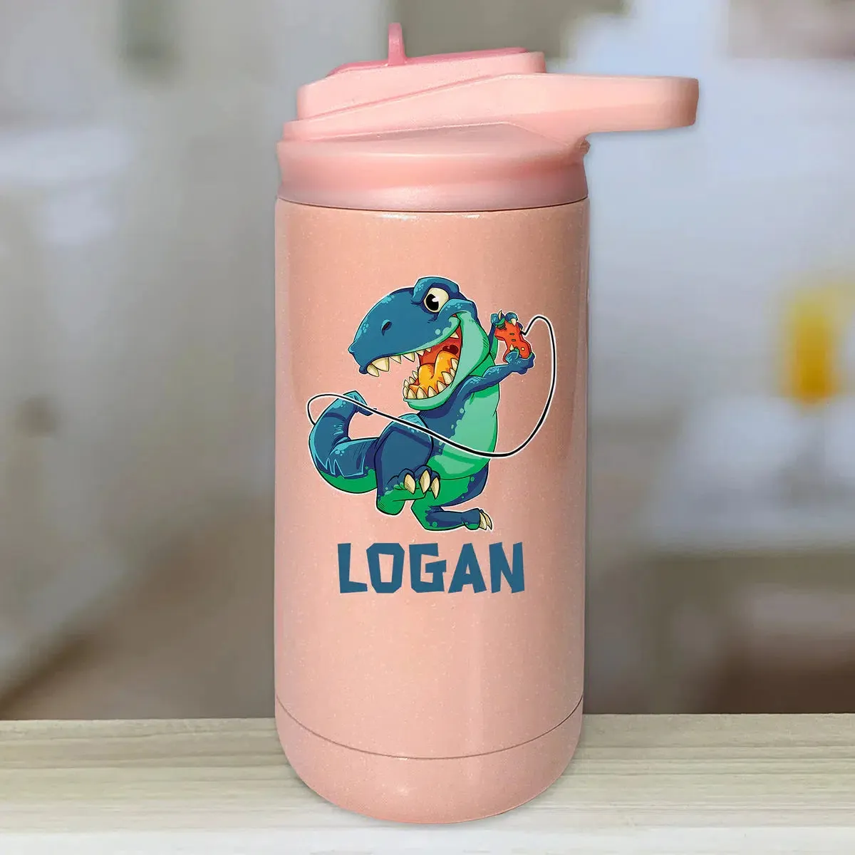 Personalized Kids Water Bottle Tumblers - T-Rex Gaming