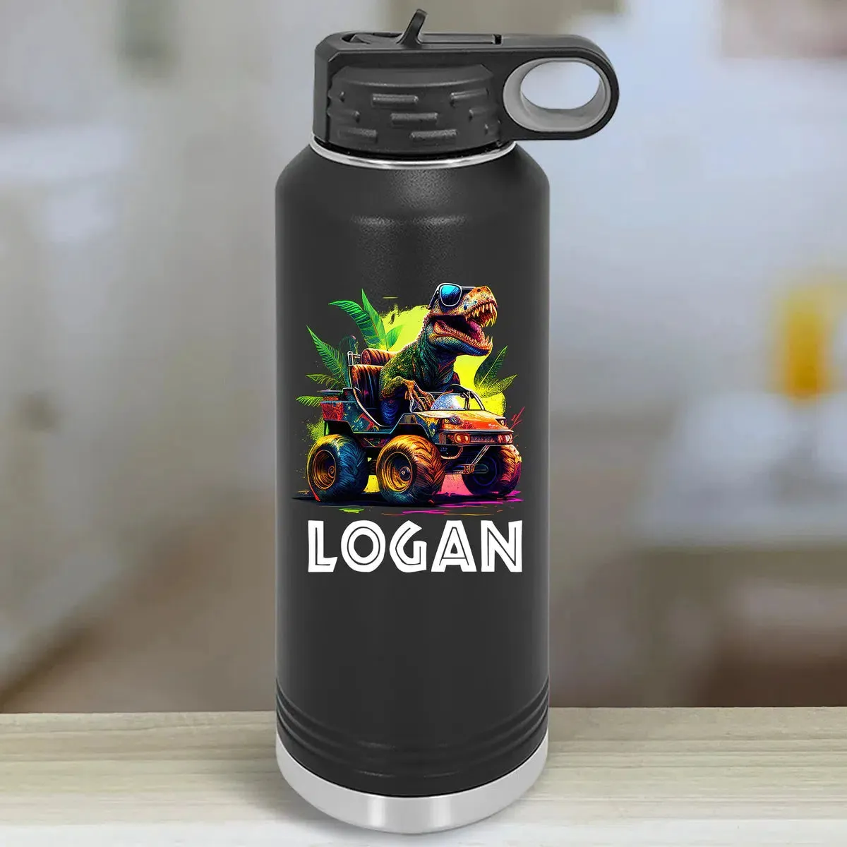 Personalized Kids Water Bottle Tumblers - T-Rex Truck