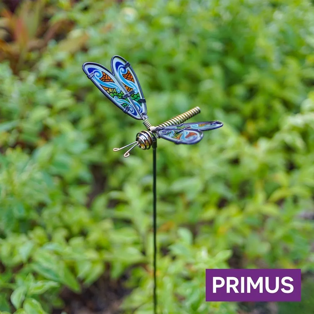 Primus 79cm Blue Glass Dragonfly Stake