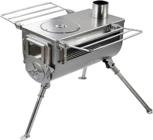 relaxed Woodlander Double-View Medium Tent Stove | Portable wood Burning Tent Stove for Tents, Shelters, and Camping | 800 Cubic Inch Firebox | Stainless Steel Construction | Includes Chimney Pipe